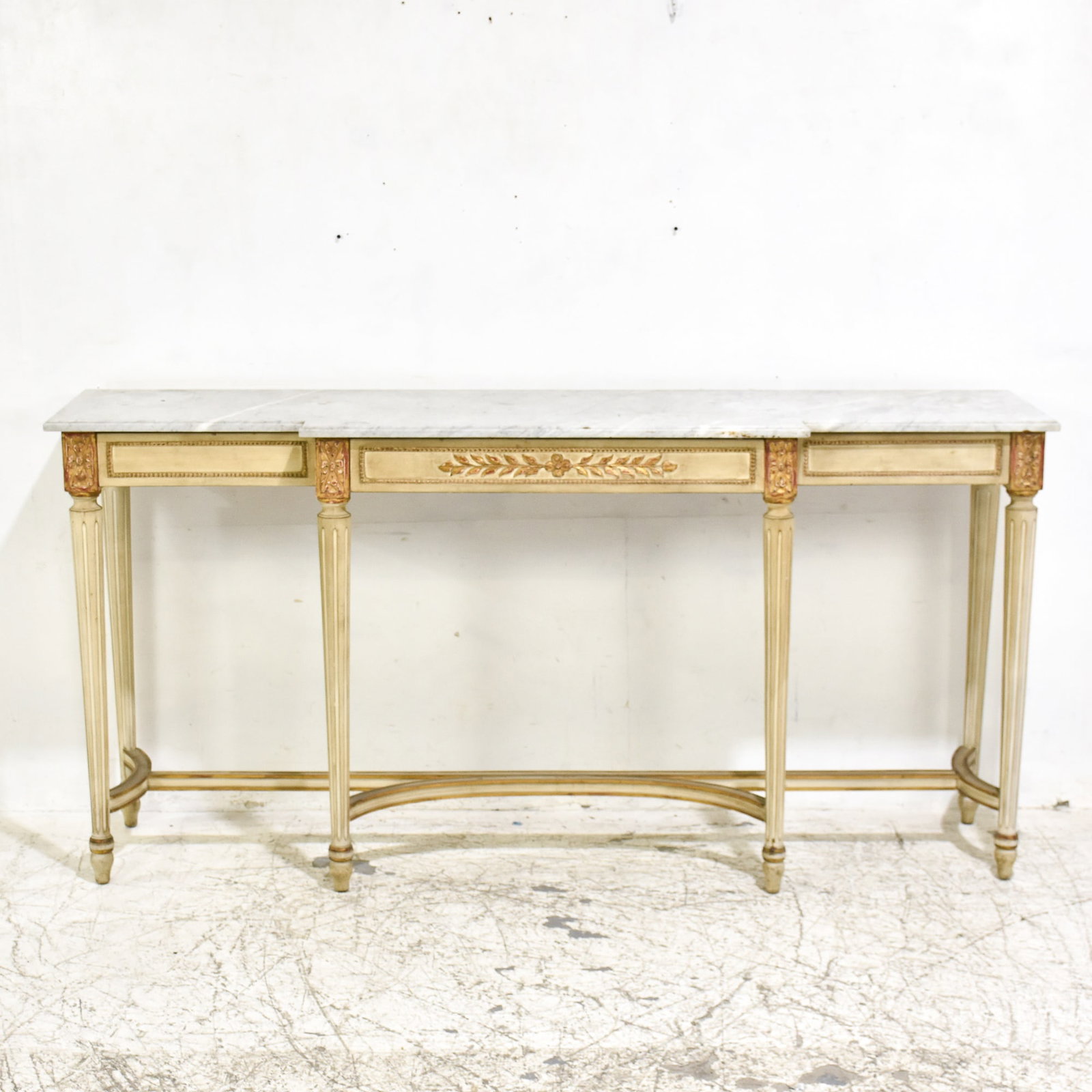 Louis XVI Style Parcel-Gilt and Painted Console: * (36" h x 74' w x 19" d) Light scratches