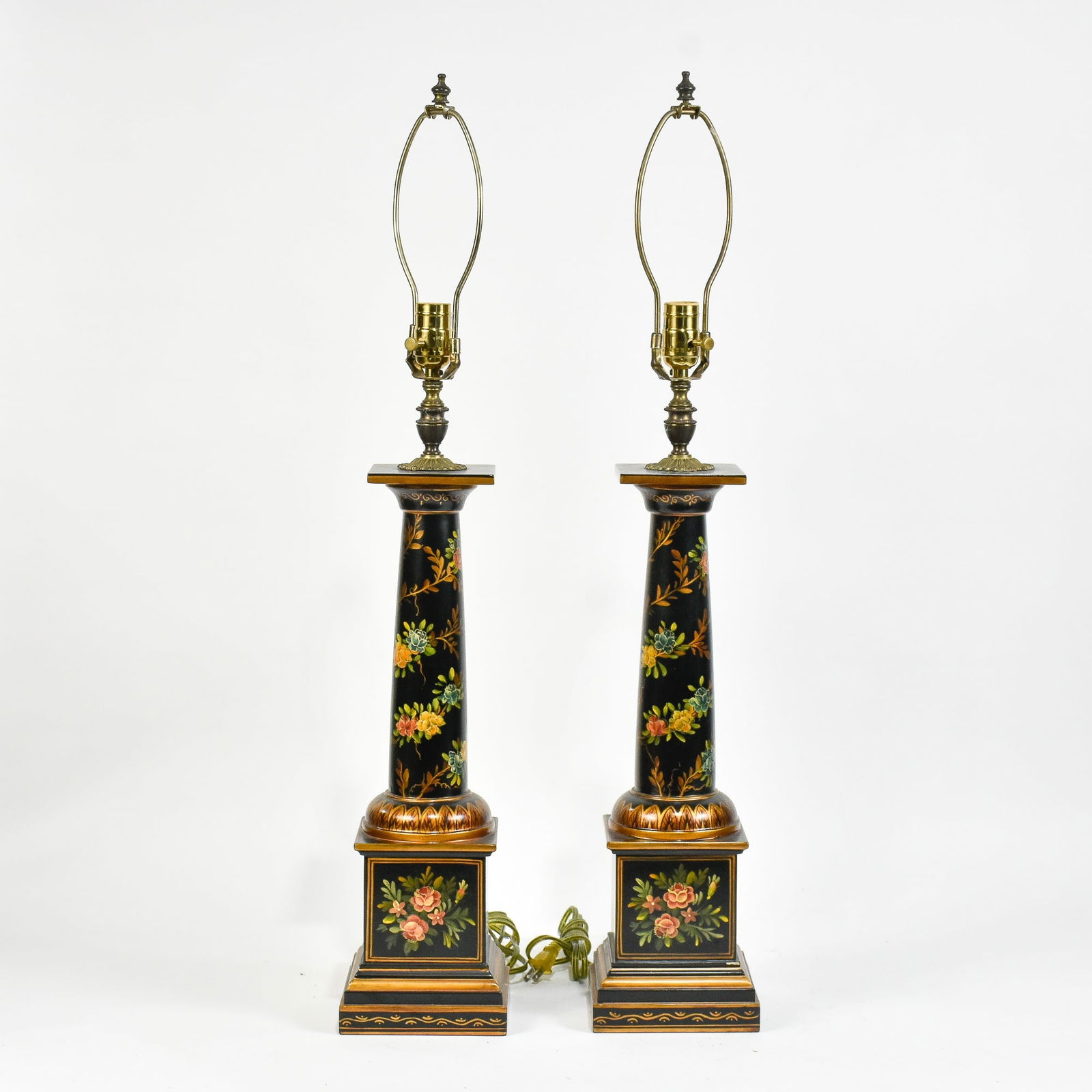 Pair of Floral Painted Wood Table Lamps (1 of 5)
