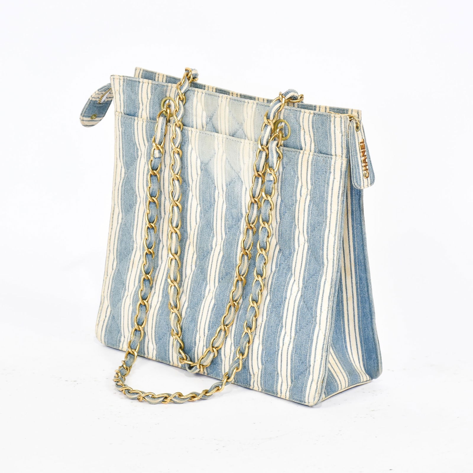 Chanel Jean Striped Mini Blue and White Denim Tote (1 of 3)