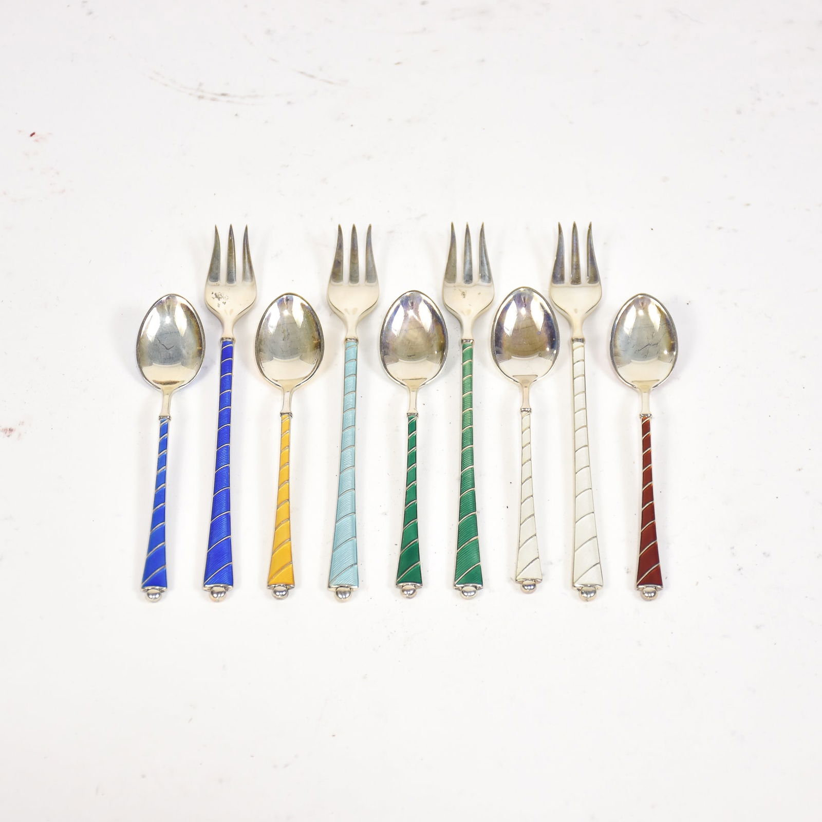 Set of 5 Danish Sterling Silver and Enamel Demitasse Spoons (1 of 5)