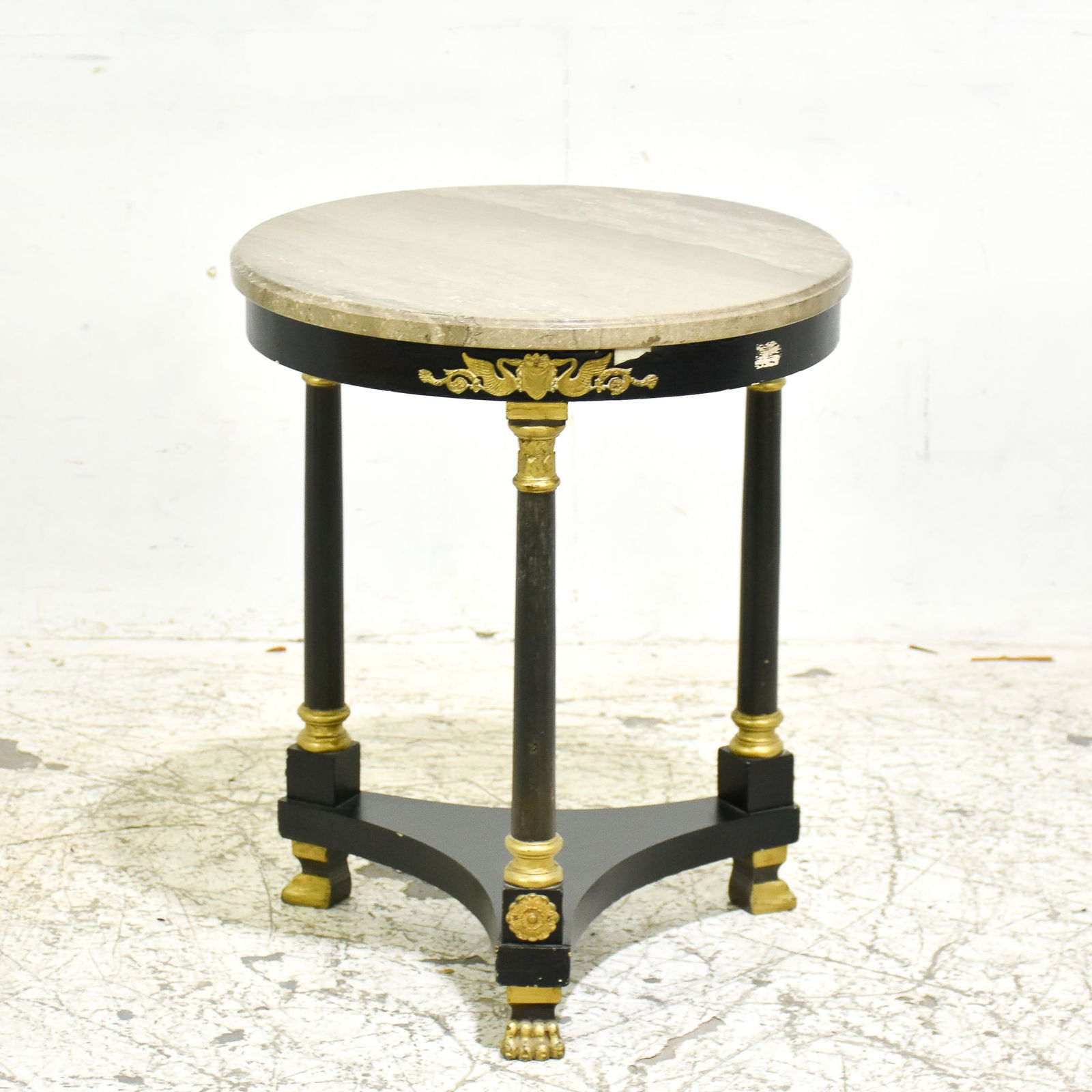 Empire Style Gilt-Metal Mounted Black Painted Round Marble Top Table (1 of 4)