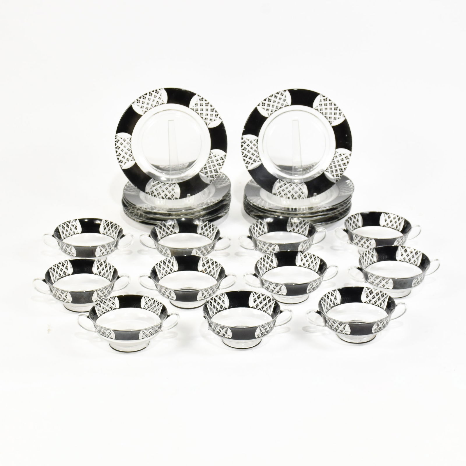 Set of Black Enamel Decorated Molded Glass Tablewares (1 of 4)