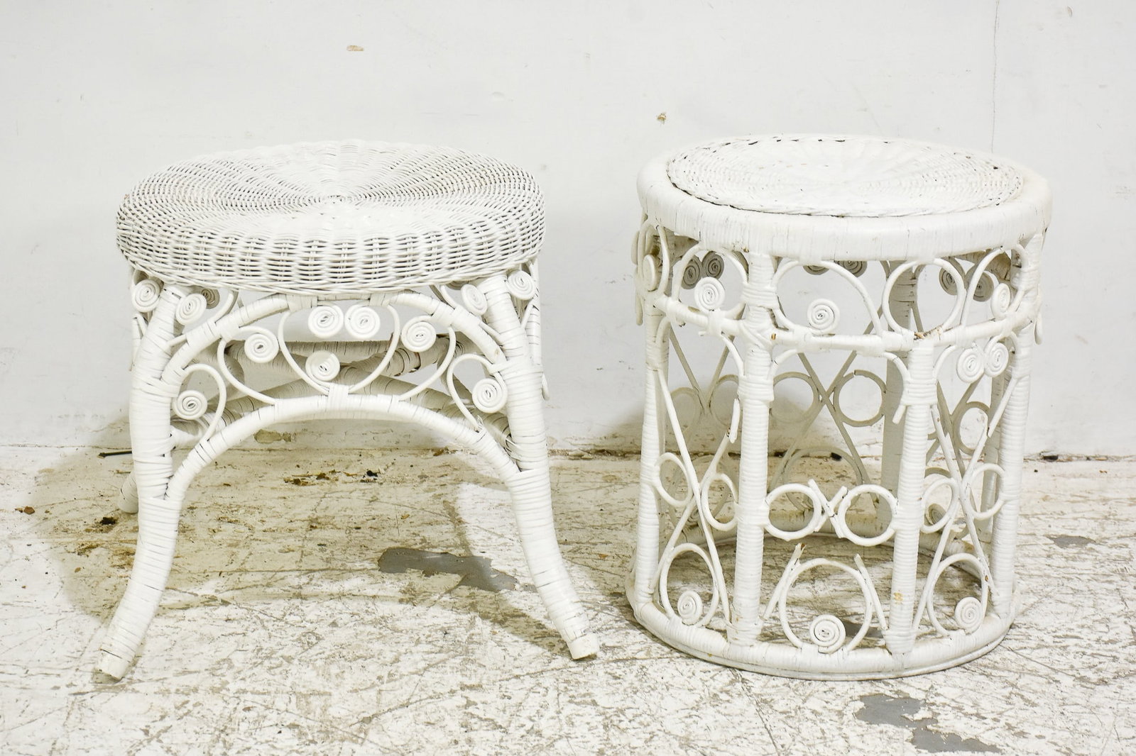 White-Painted Wicker Stool (1 of 4)