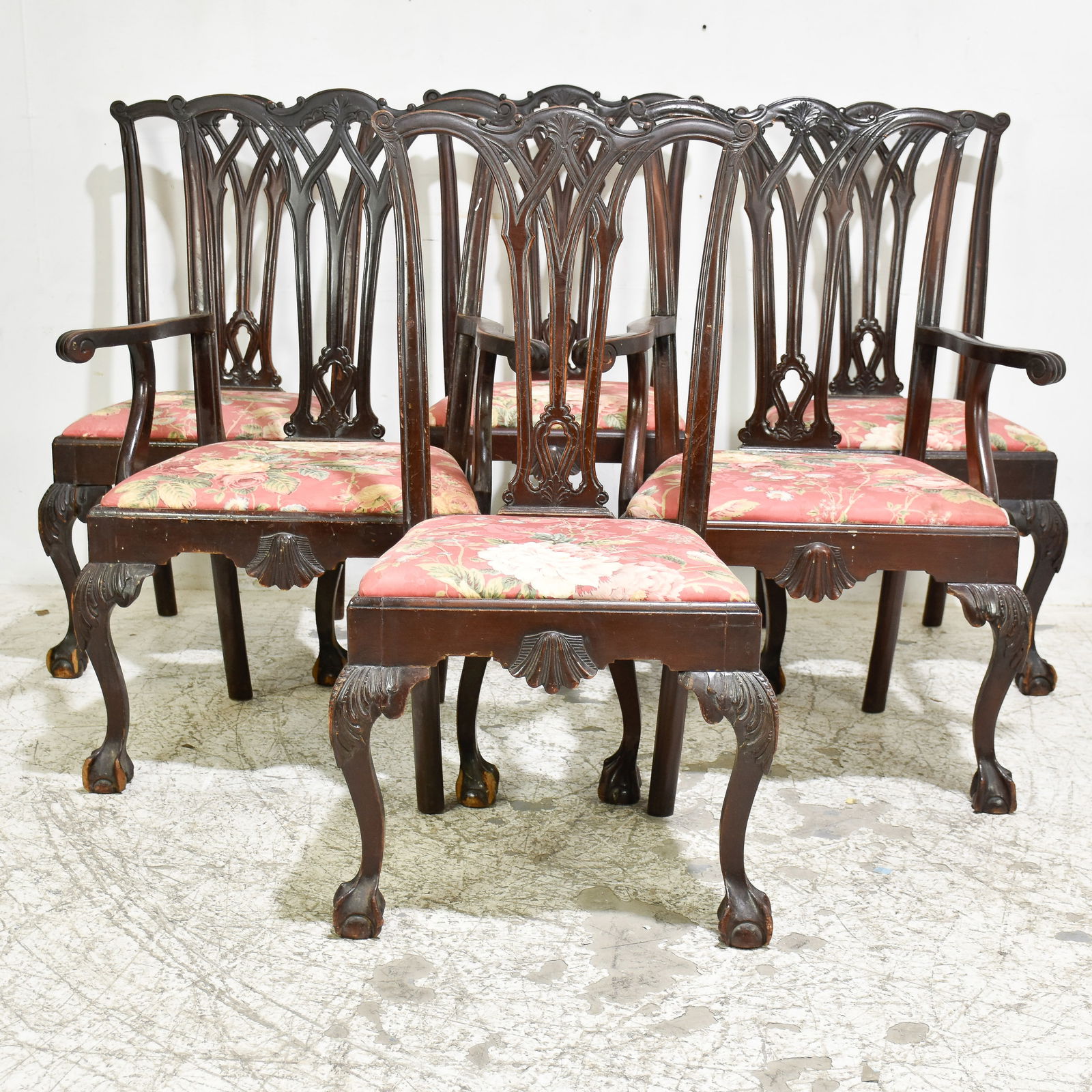 Set of 6 Mahogany Chippendale Style Chintz Upholstered Dining Chairs (1 of 14)