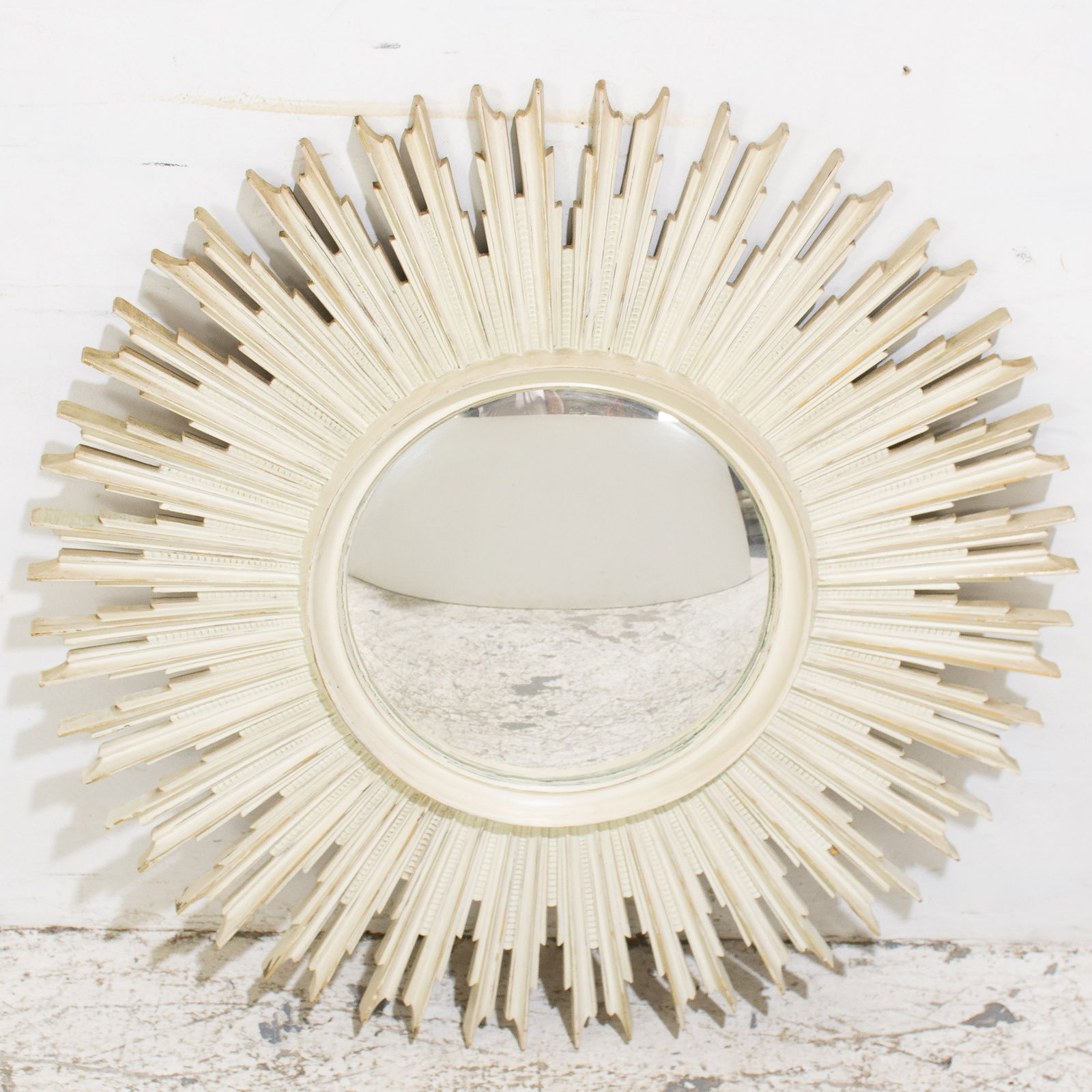 White Painted Sunburst Mirror: * (32" dia) some loss to paint