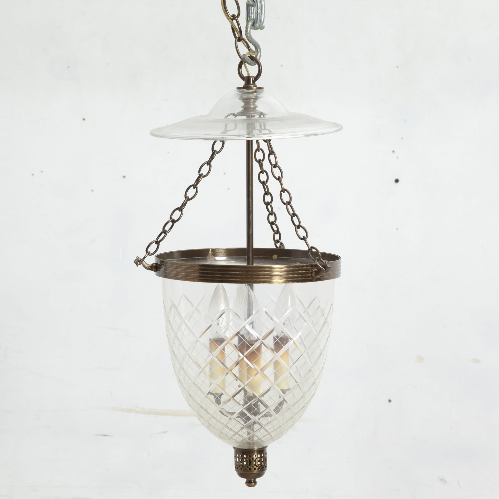 Glass & Gilt Metal Pendent Light: * (34" h x 10" dia) Untested