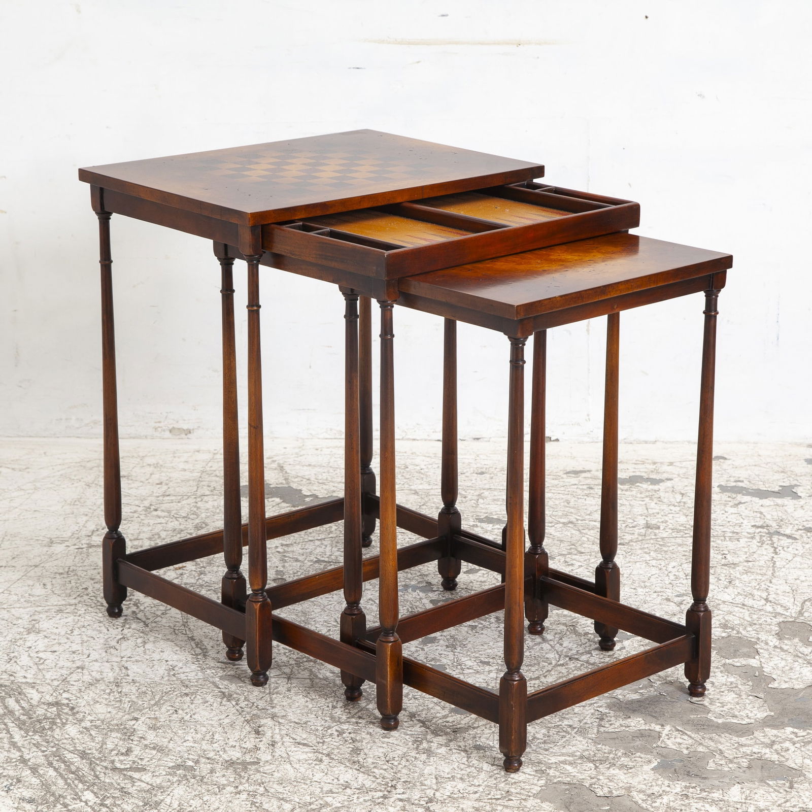 English Burl Walnut Nesting Games Tables (1 of 5)