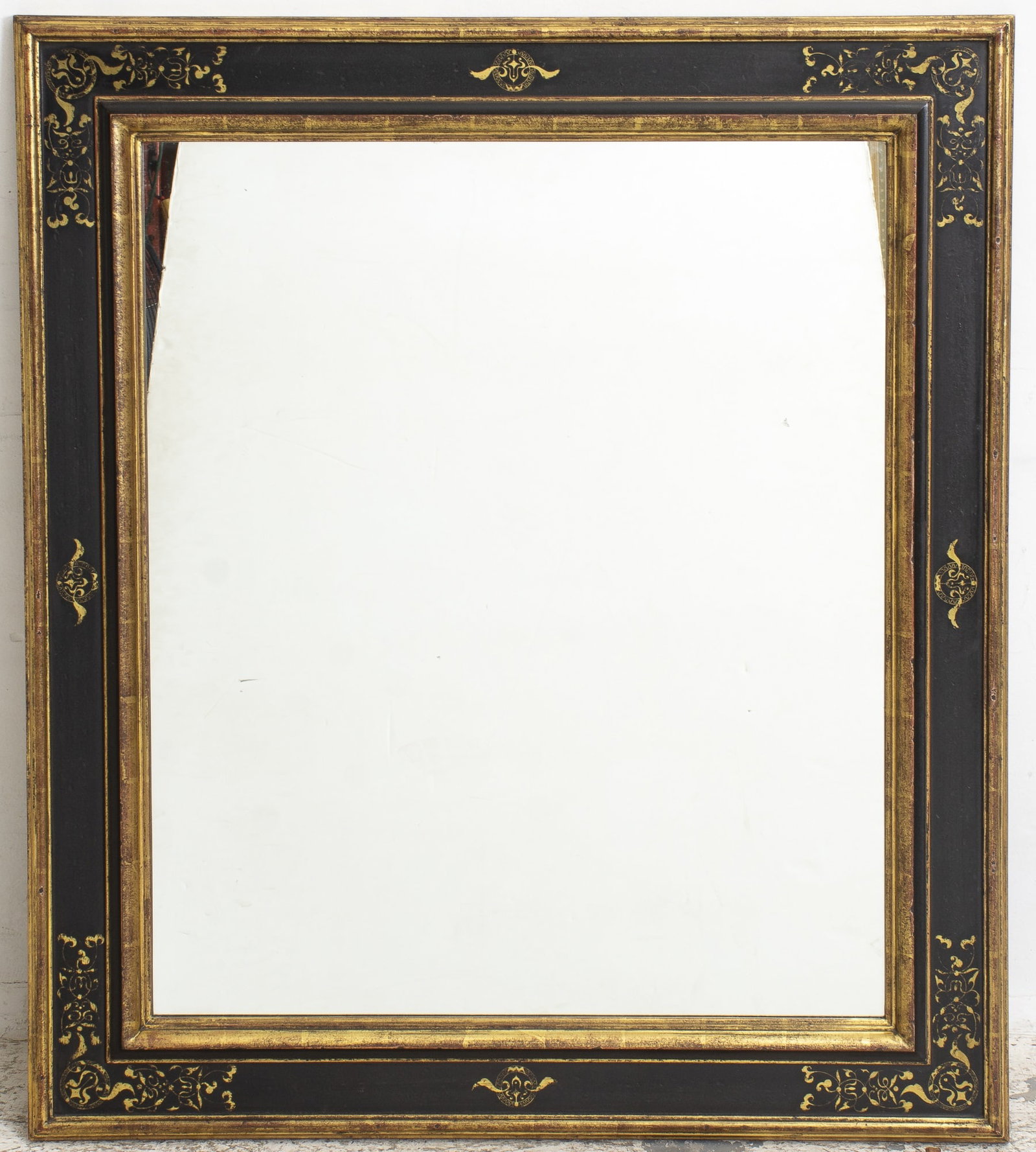 Ebonized & Gilt Painted Mirror: * (40" h x 35" w) some wear to frame