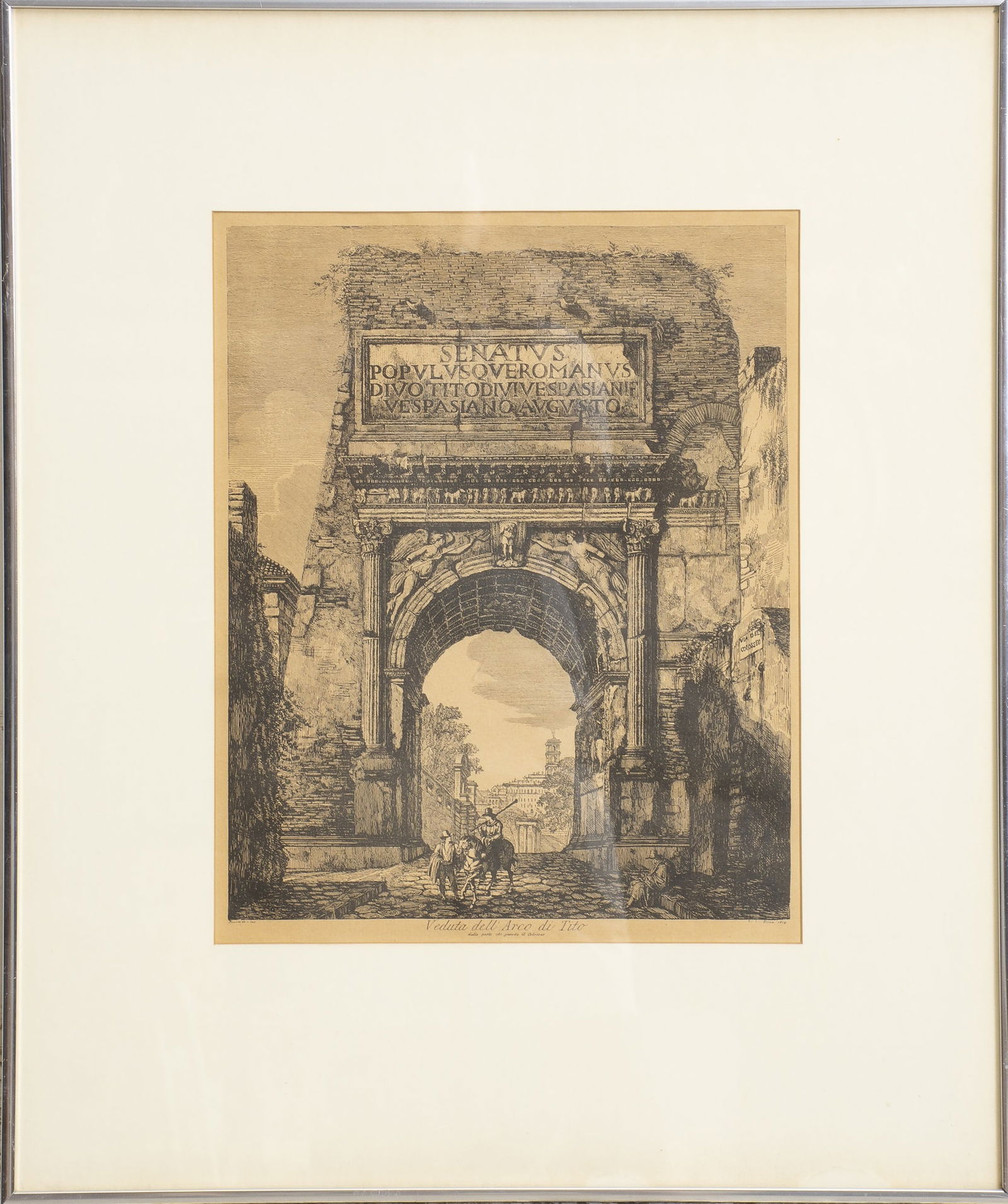 Luigi Rossini: Veduta Delli Arco di Tito Etching * (Sight 17 1/2" h x 14" w Overall 29" x 24 1/2") Good