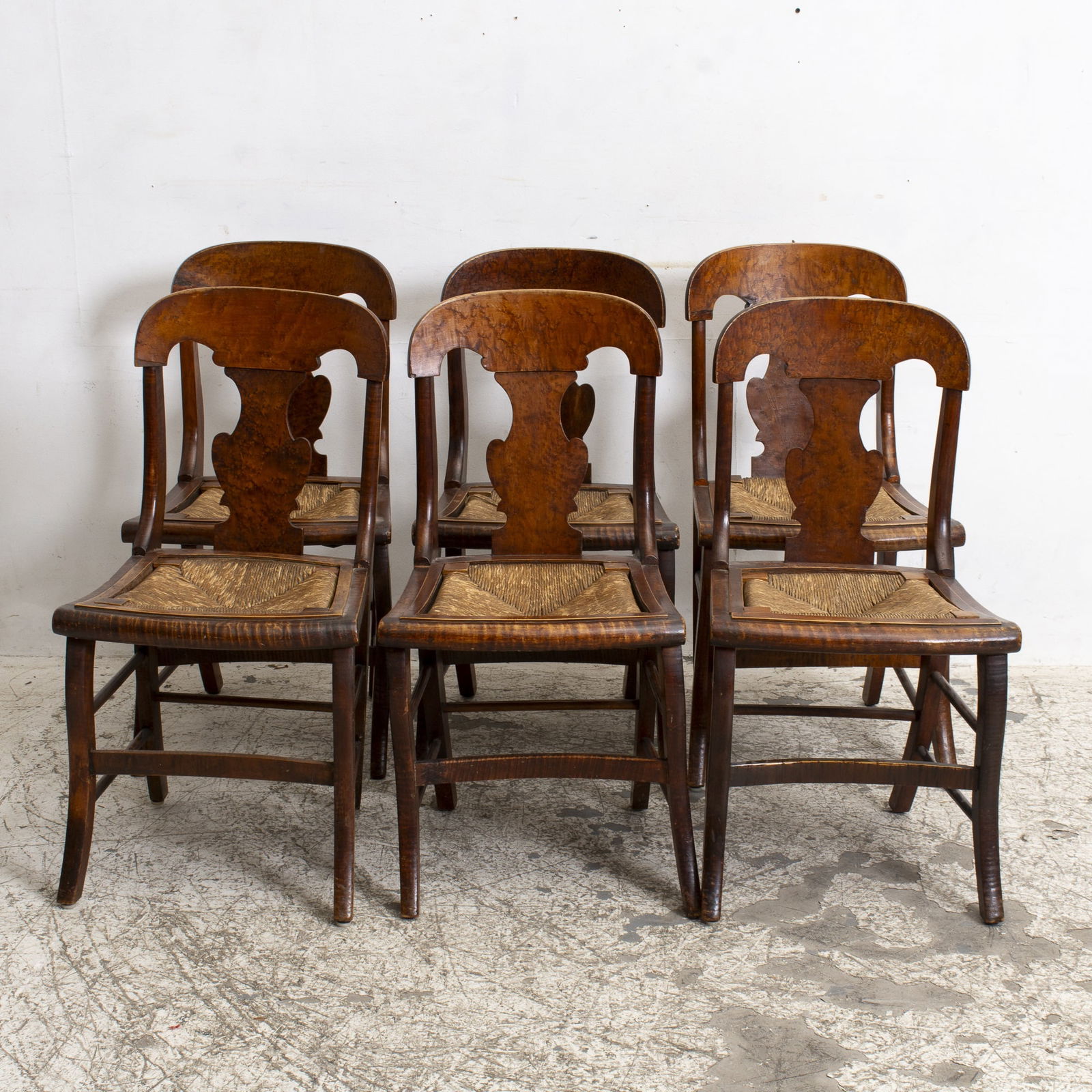 Set of Six Tiger Maple Side Chairs (1 of 6)