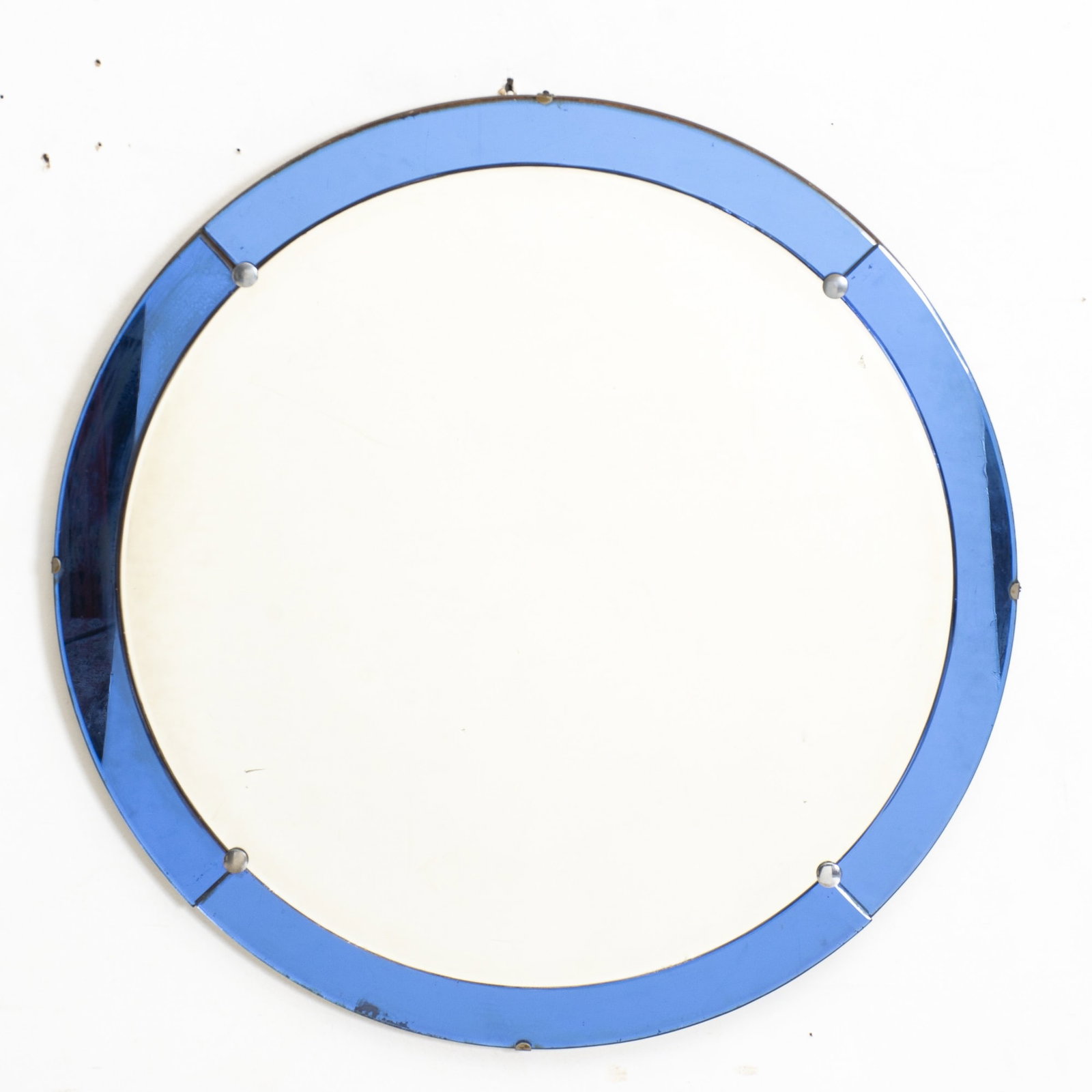 Blue Glass Rimmed Round Mirror (1 of 4)