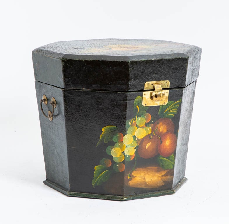 Paint Decorated Box: * (11" h x 13" dia) Good