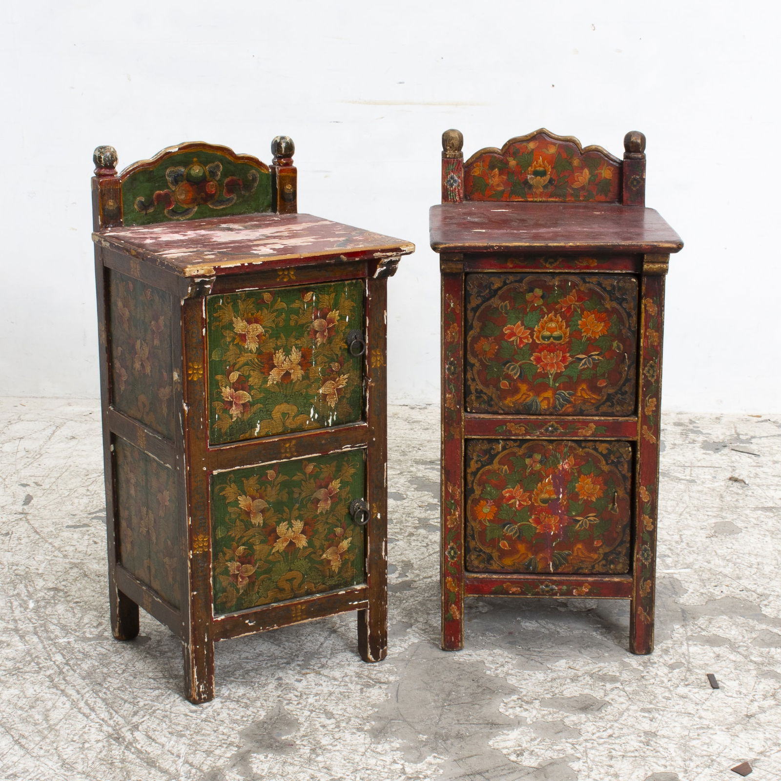 Set of Two Paint Decorated Tibetan Bedside Dressers (1 of 5)