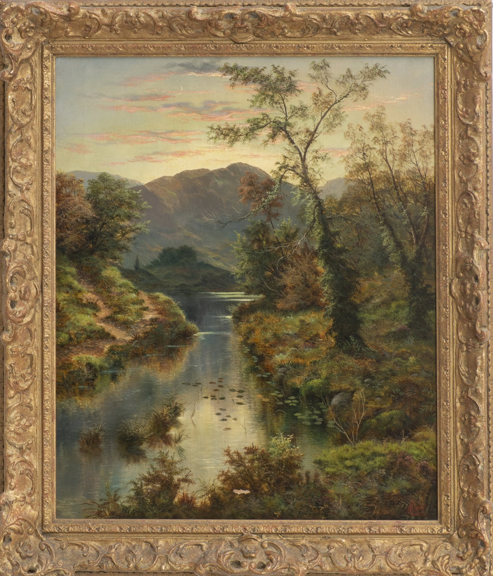 Henry Livings: River Landscape Oil on canvas Signed (lr) * (Sight 24" h x 20" w Overall 29" x 25") loss to canvas