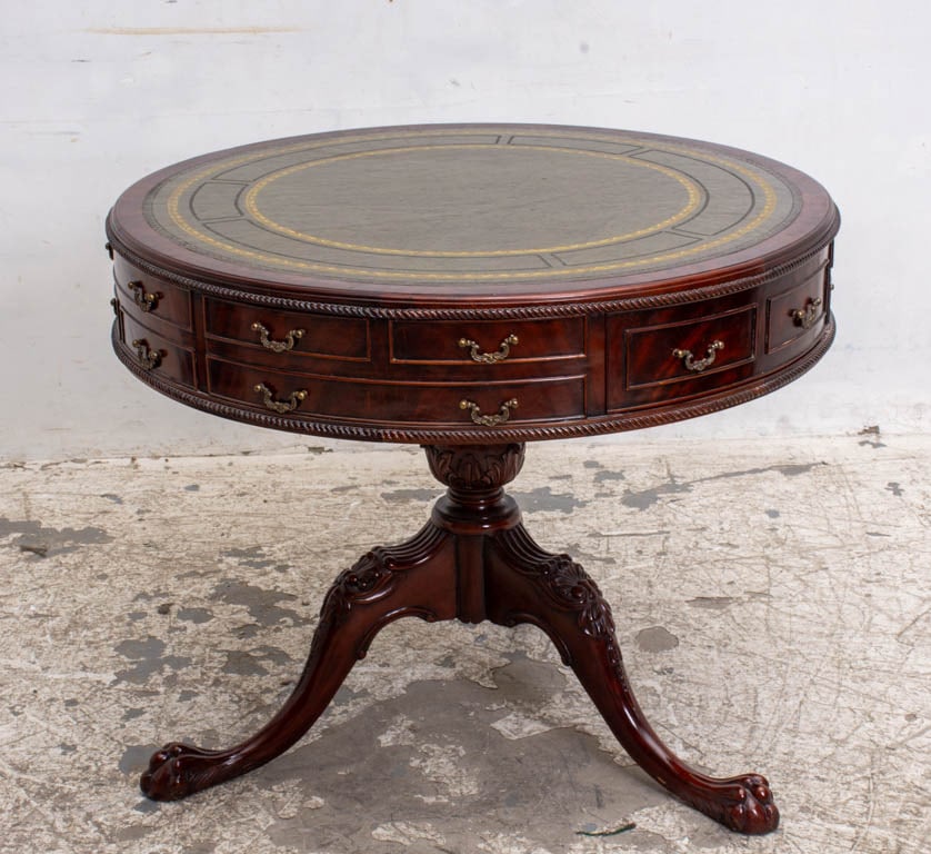 George III Style Mahogany Leather Top Drum Table (1 of 11)
