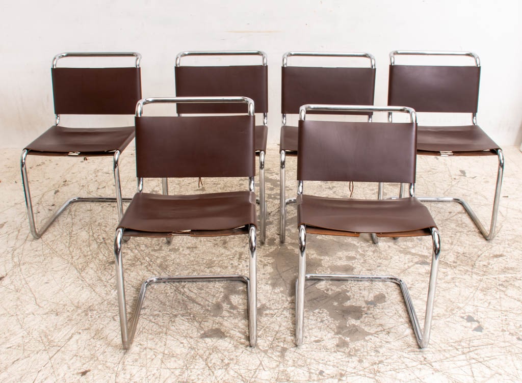 Set of Six Marcel Breuer Chromed Metal and Leather Dining Chairs (1 of 10)
