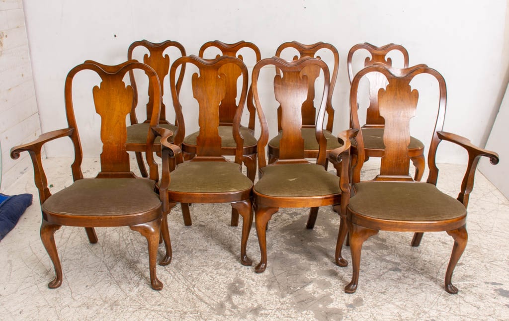 Set of Eight George I Style Upholstered Walnut Dining Chairs (1 of 15)
