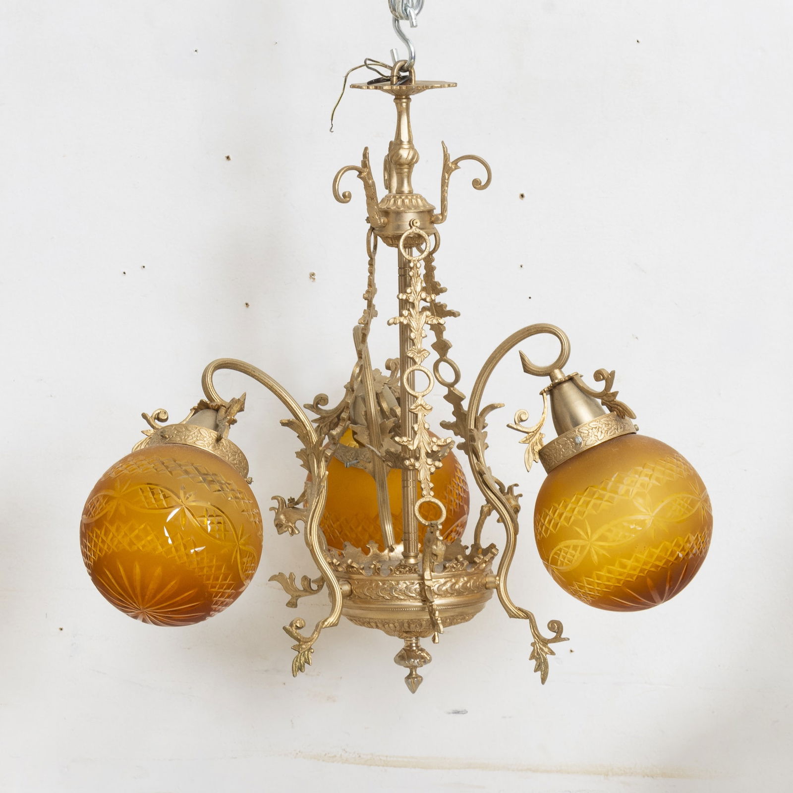 Three-Light Gilt Metal Ceiling Lamp (1 of 4)