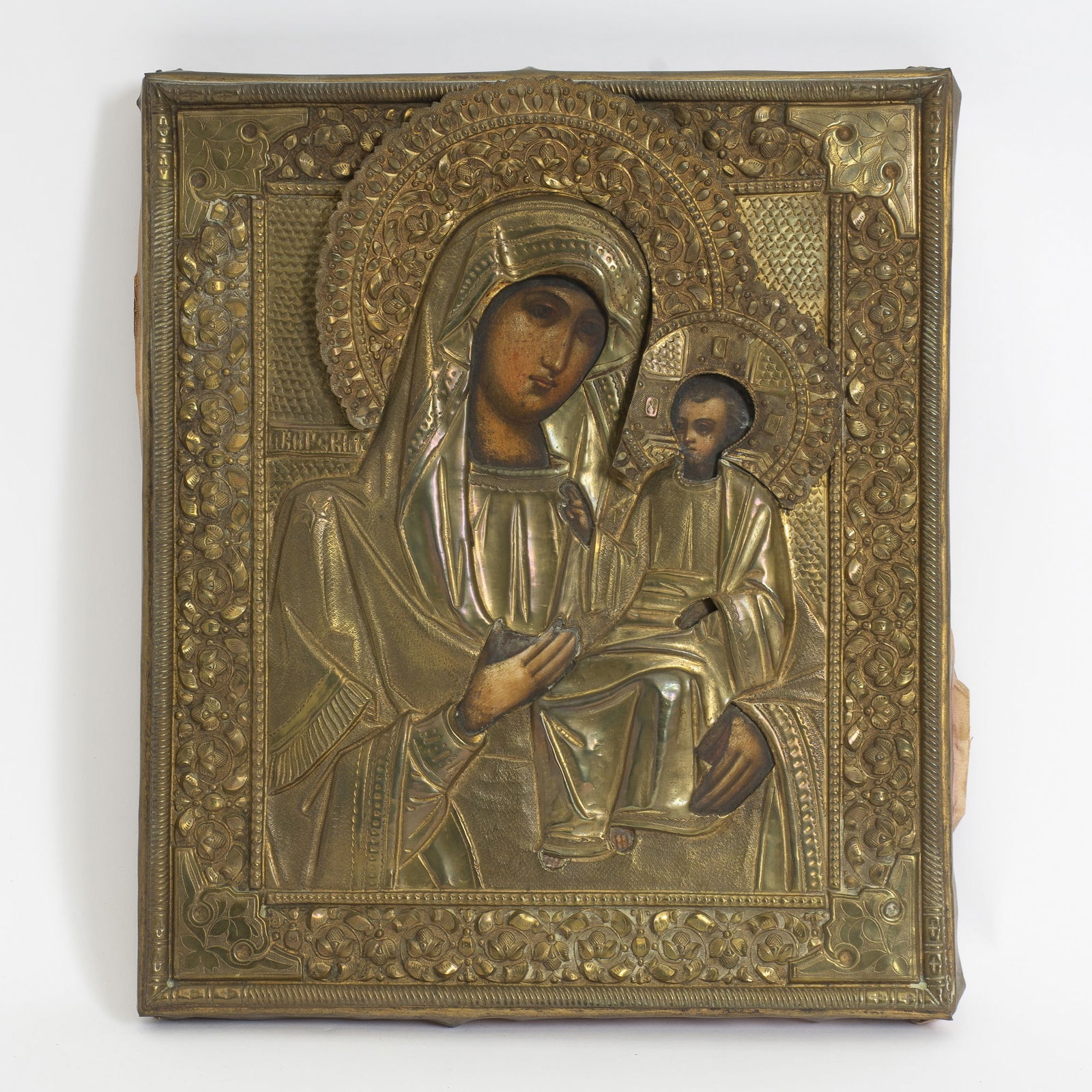 Russian Brass Icon Panel of Mother of God of Iversk (1 of 3)