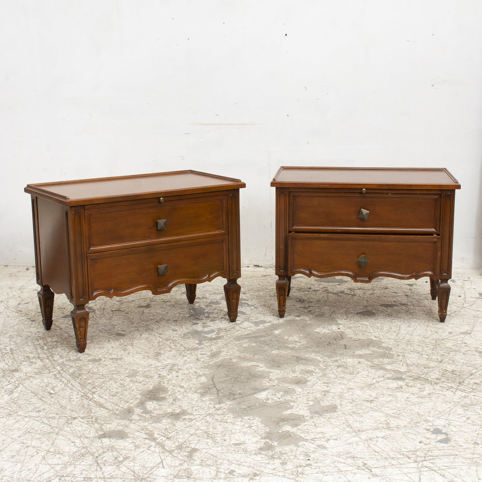 Pair of Wood Bedside Tables: * (25" h x 31" w x 15" d) Scratches and dings