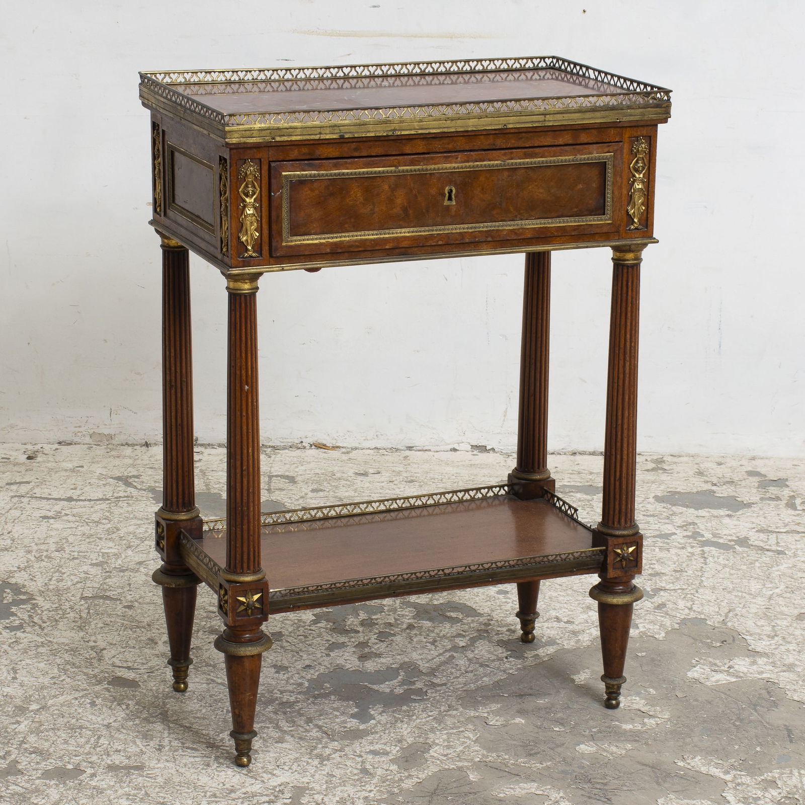 Louis XV Style Marble Top Brass Mounted Mahogany Side Table (1 of 5)