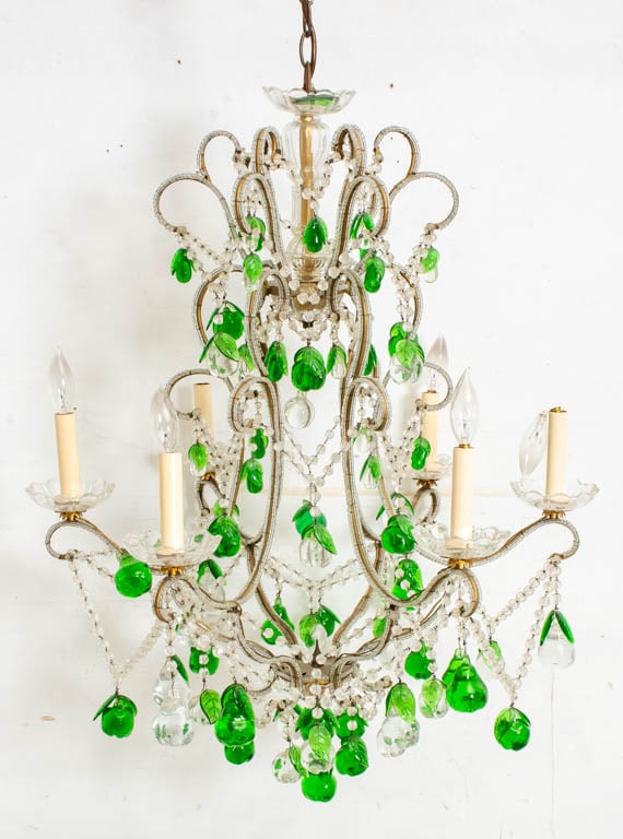 Beaded Glass Five-Light Chandelier: With pear and apple form drops * (27" h x 26" dia) Untested, minor losses