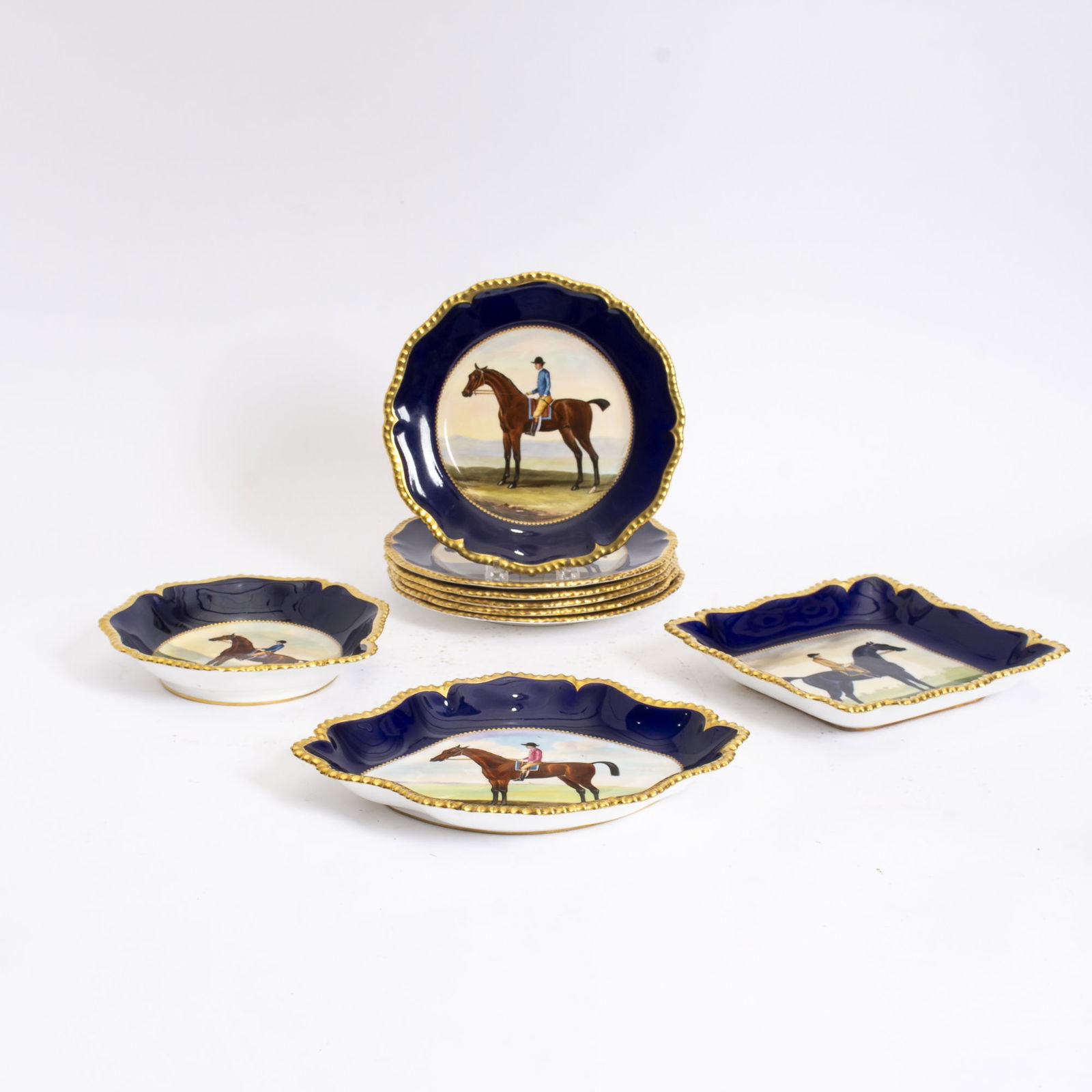 Set of Six Royal Worcester Cobalt-Ground Cabinet Plates (1 of 8)