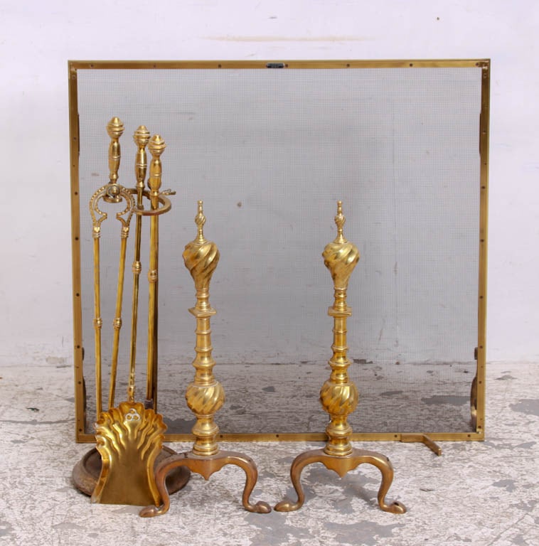 Group of Brass and Wrought Iron Fireplace Equipment (1 of 14)