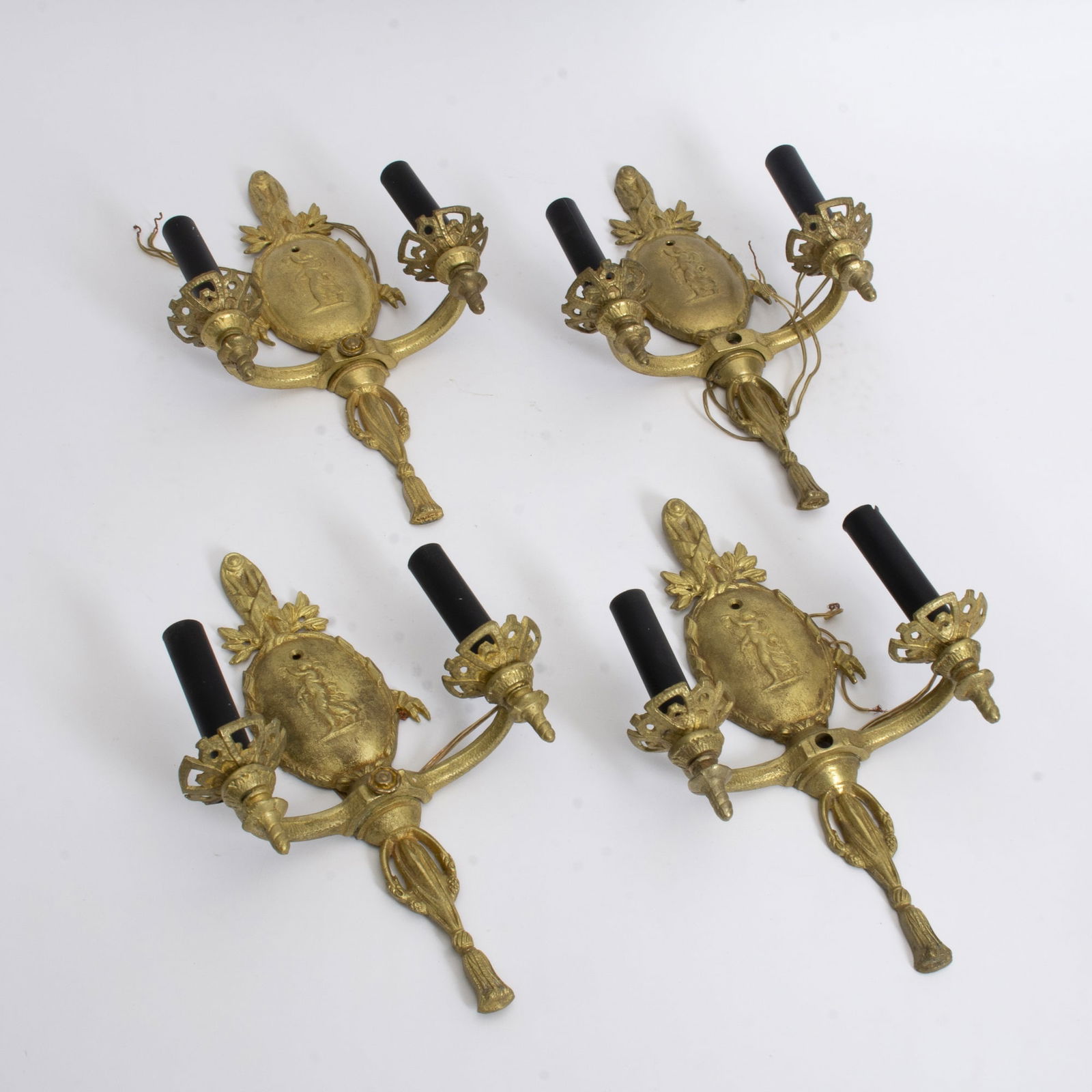 Set of Four Brass Two-Light Wall Sconces (1 of 6)
