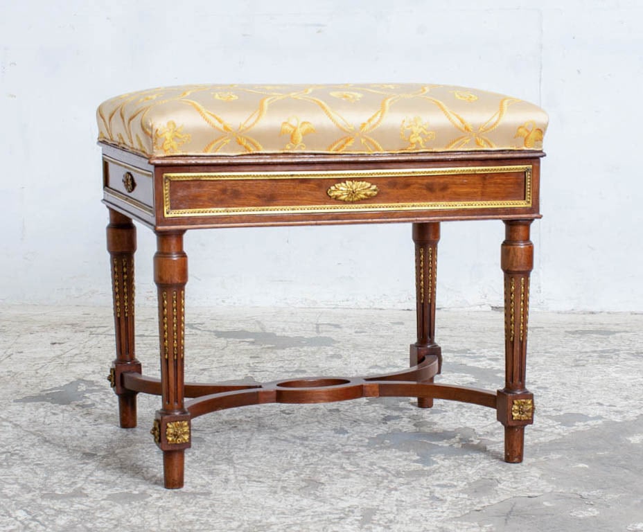 Louis Style Brass Mounted Mahogany Upholstered Piano Bench (1 of 7)