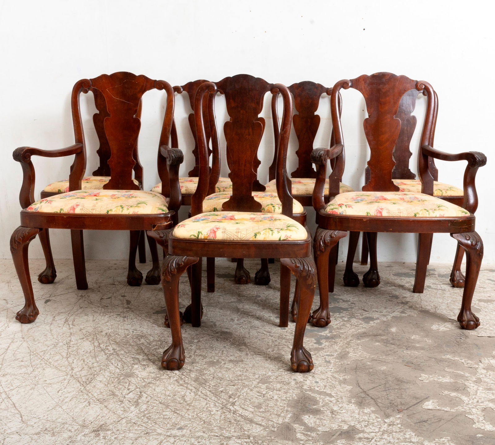 Set of Eight Queen Anne Style Upholstered Dining Chairs (1 of 20)