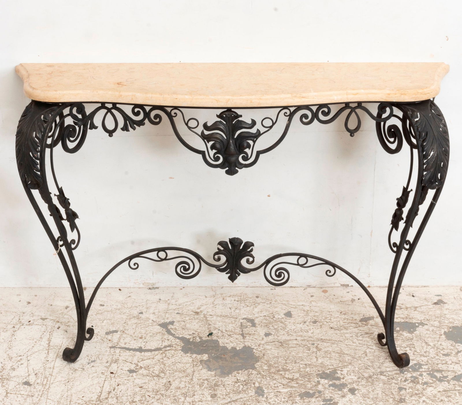 Wrought Iron Marble Top Demilune Console (1 of 7)