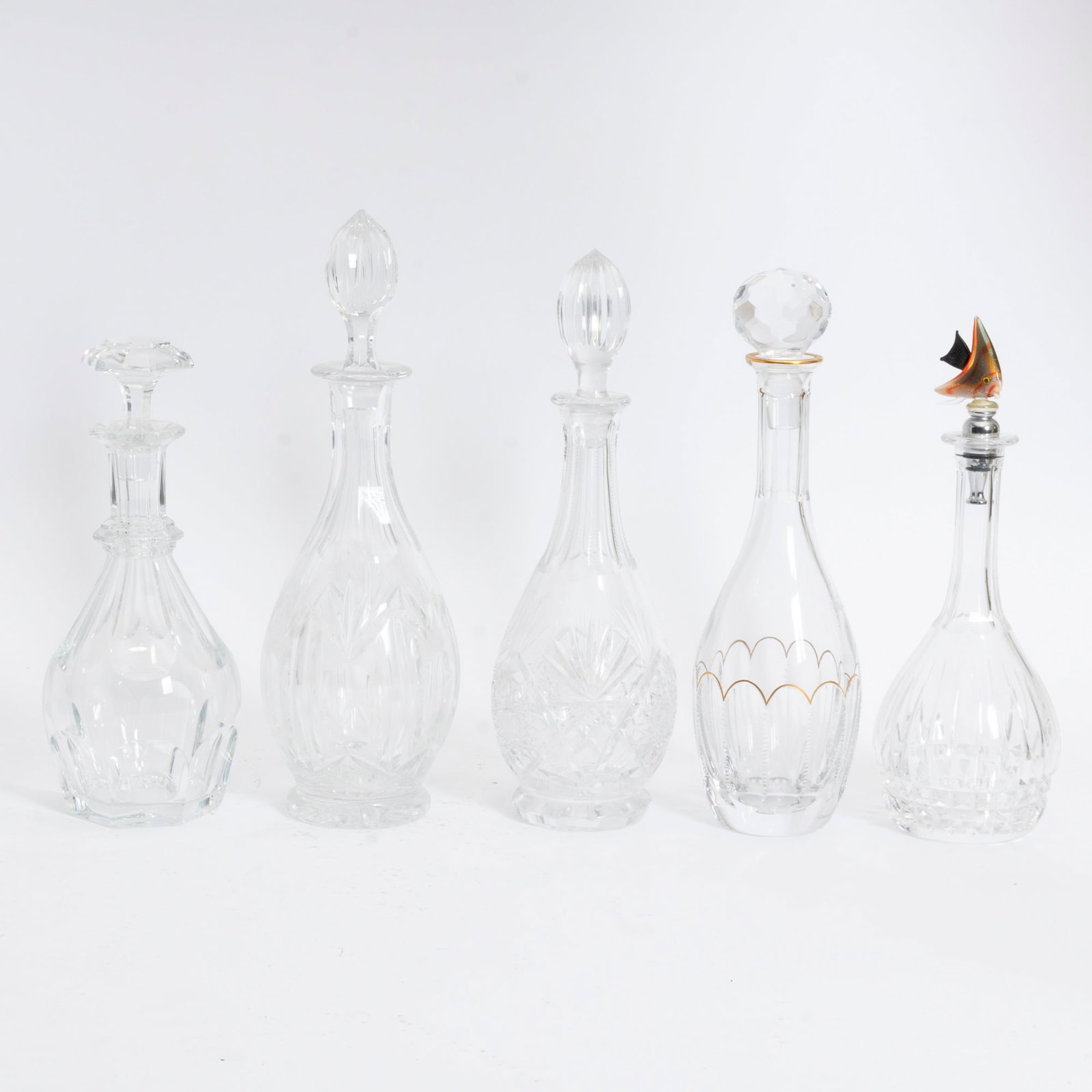 Group of Glass Decanters: Approx 5 Including Baccarat * (Tallest 15 1/2" h) Goood