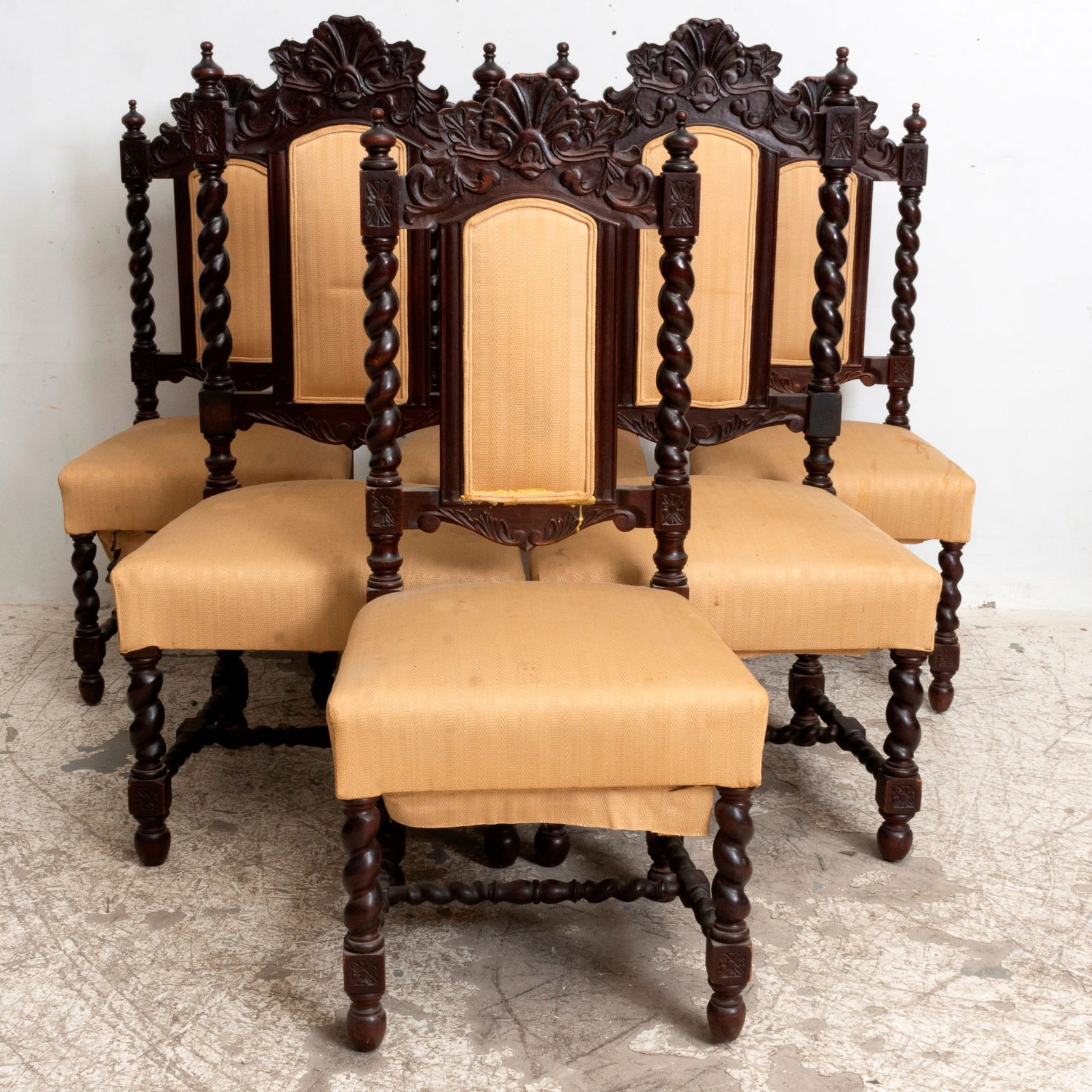 Set of Six Jacobean Style Hand-Carved Oak Dining Chairs (1 of 15)