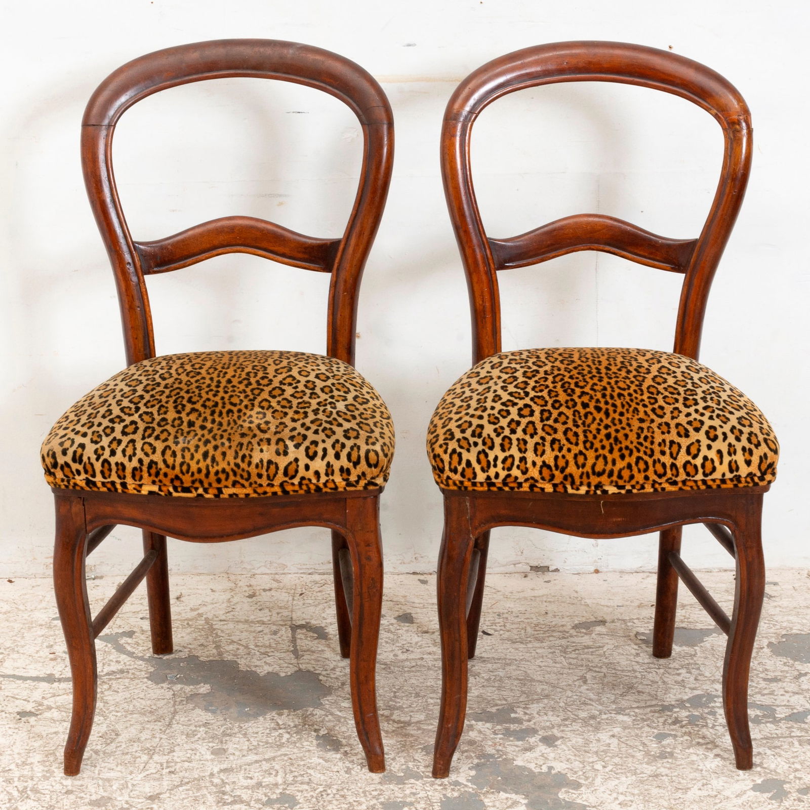 Pair of Leopard Upholstered Mahogany Side Chairs (1 of 7)