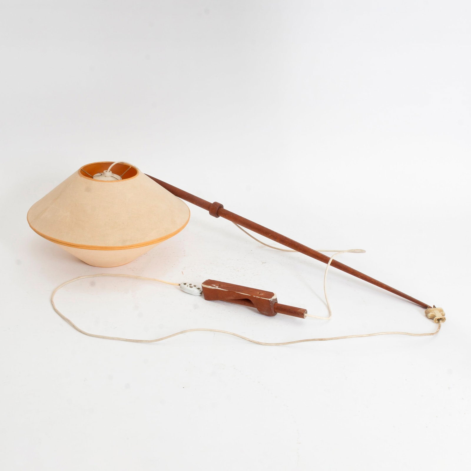 Danish Modern Teak and Fabric Pendant Light Computer Room: 1970s * (32" l Drop height 20") Qty: (1) Untested