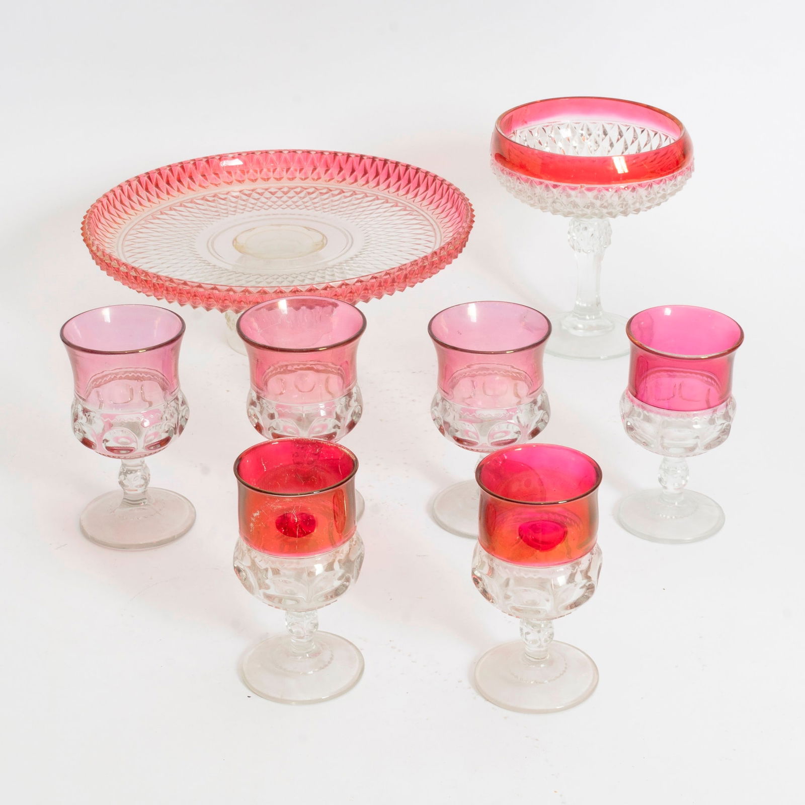 Group of Cranberry & Clear Glass Tableware (1 of 5)