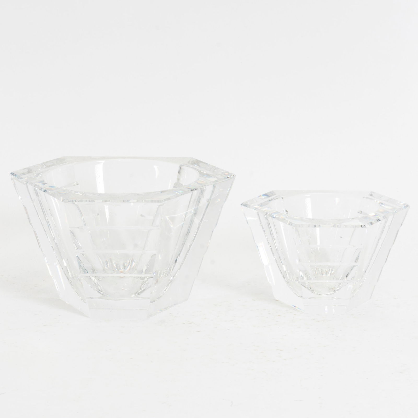 Two Orrefors Diamond Shaped Glass Vases: * (Largest 5" h) Good