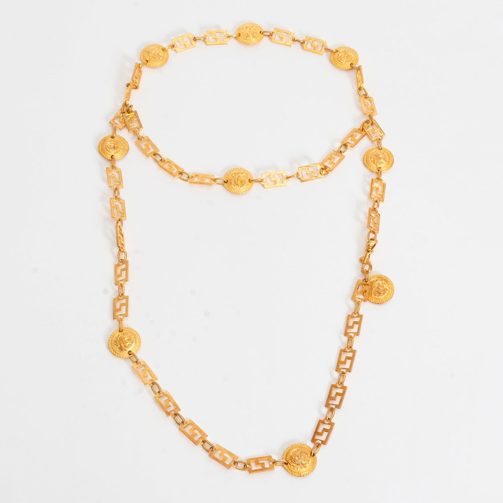 Gilt Metal Medallion Link Necklace: In the style of Versace * (20" l) Good