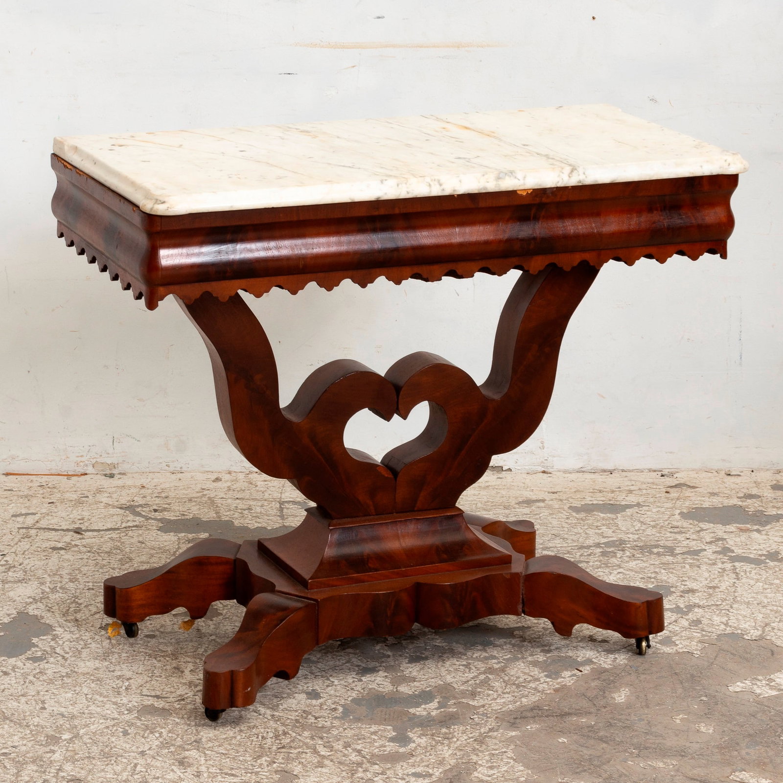 Marble Top Mahogany Console: * (29" h x 35 1/2" w x 17" d) Scratches and dings