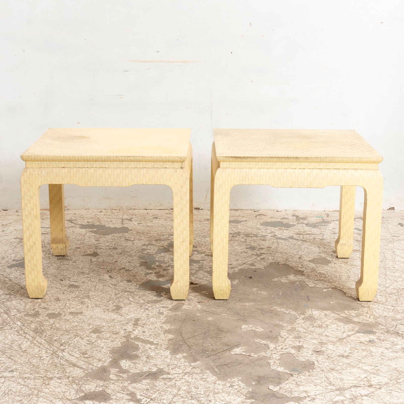 Pair of Baker Lacquered Cloth End Tables (1 of 6)