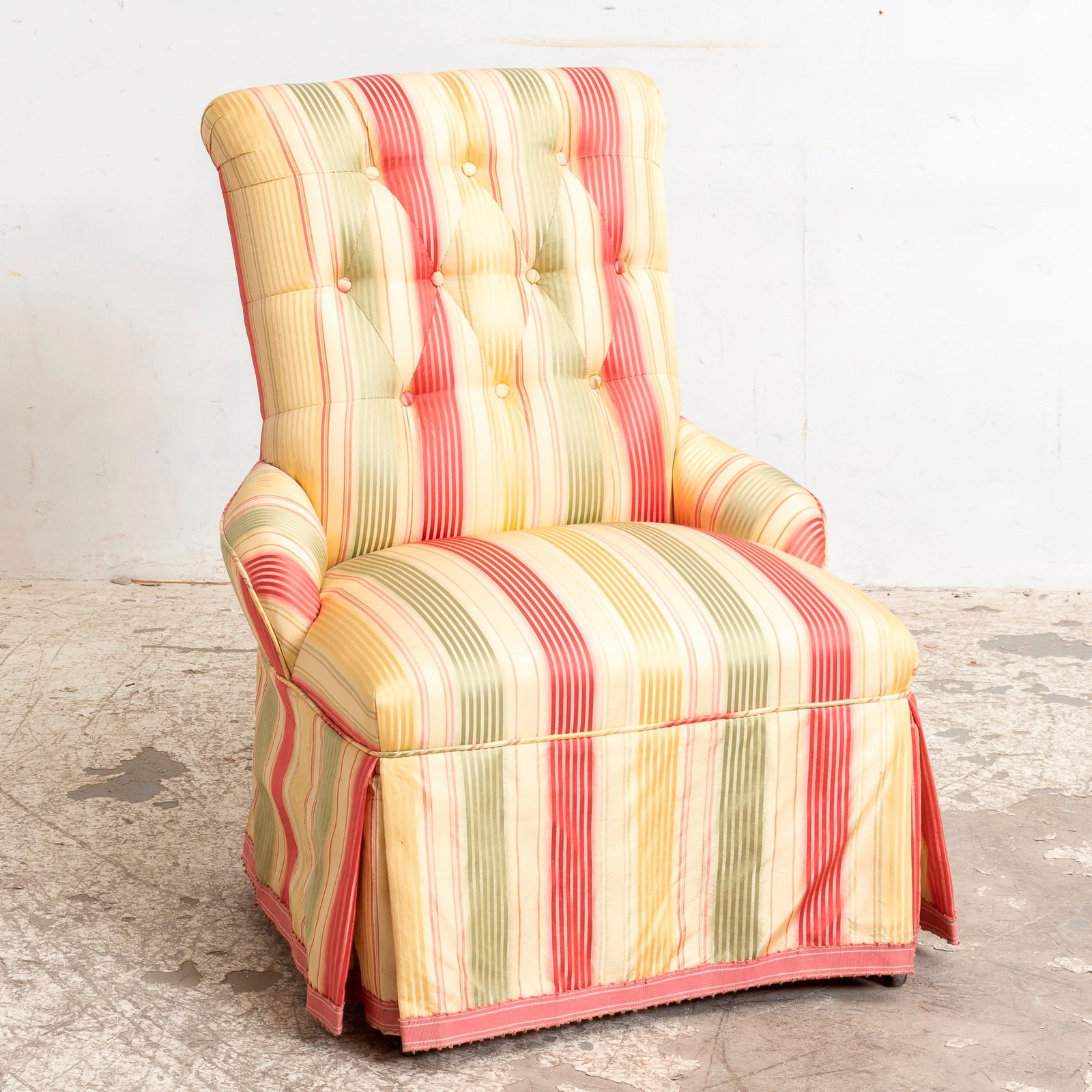 Stripe Upholstered Slipper Chair: * (34" h x 23 1/2" w x 27" d Seat to floor 15" h)