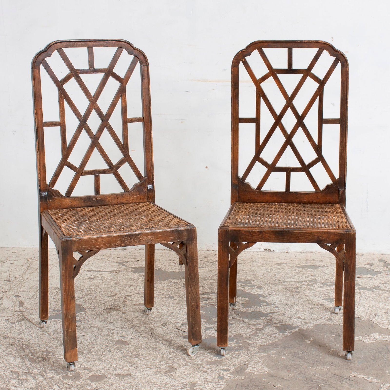 Pair of Stained Wood Caned Side Chairs (1 of 7)