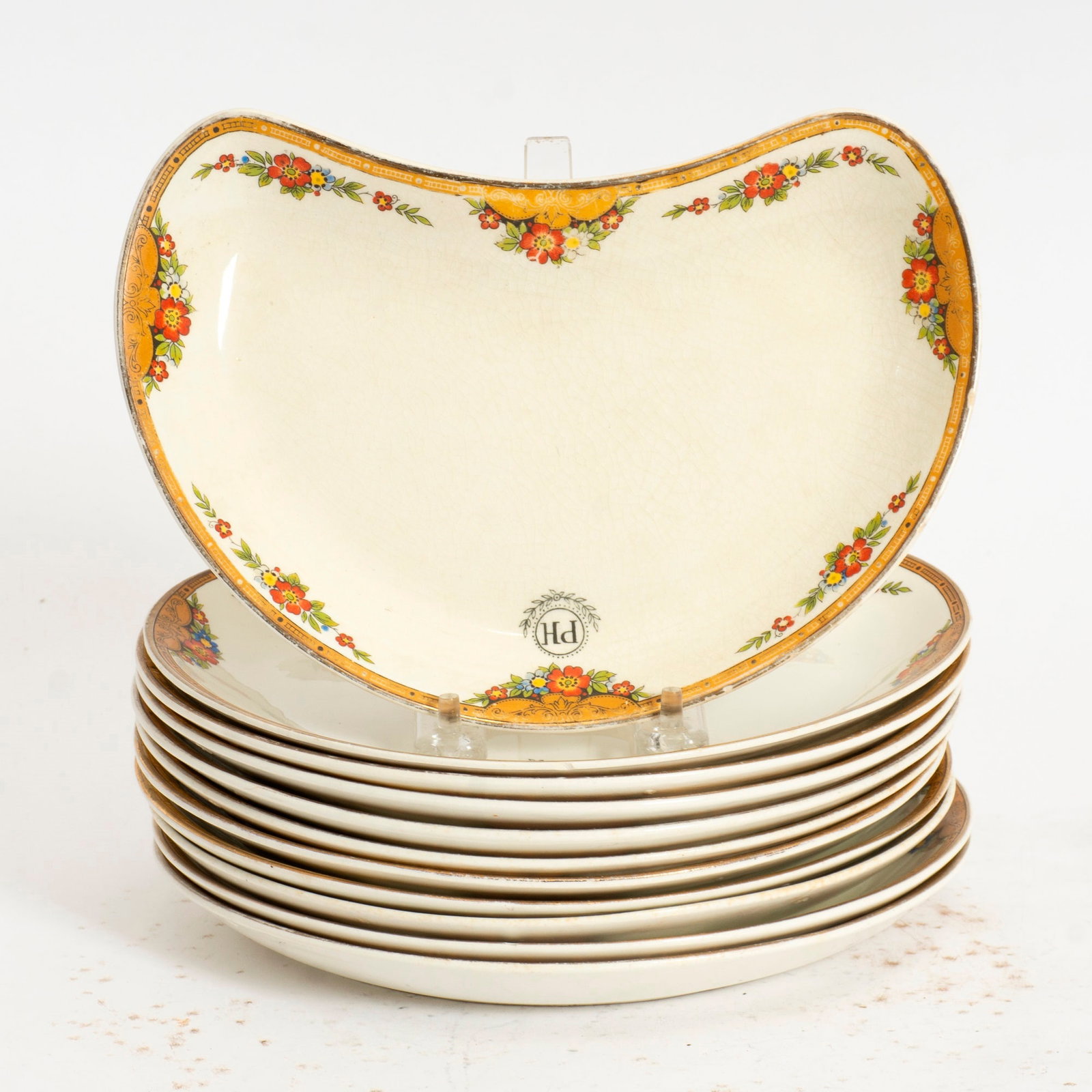 Set of Eleven English Ceramic Crescent Dishes: * (8 3/4" w x 6 1/2" d) Good