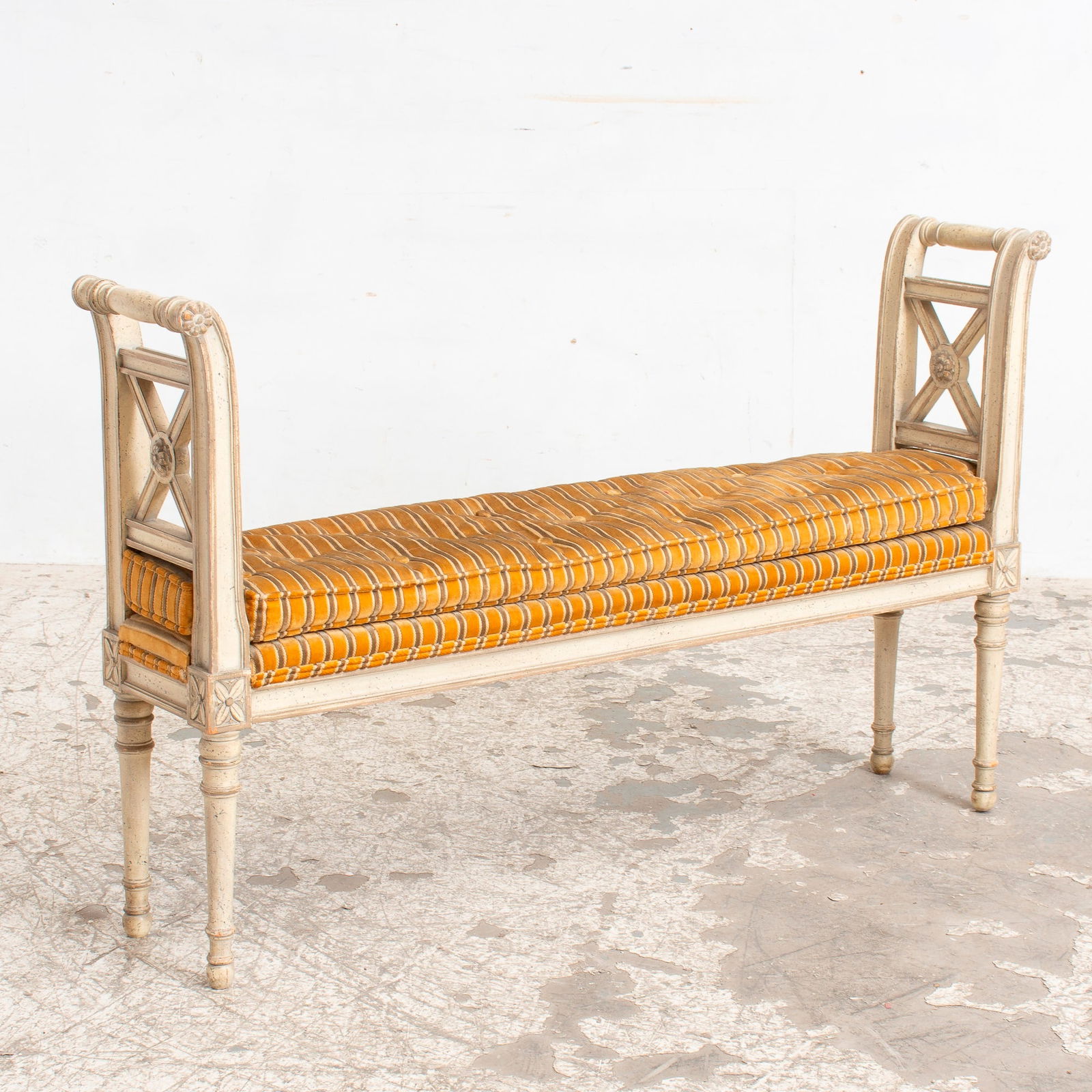 Directoire Style Painted Wood and Upholstered Window Bench (1 of 6)