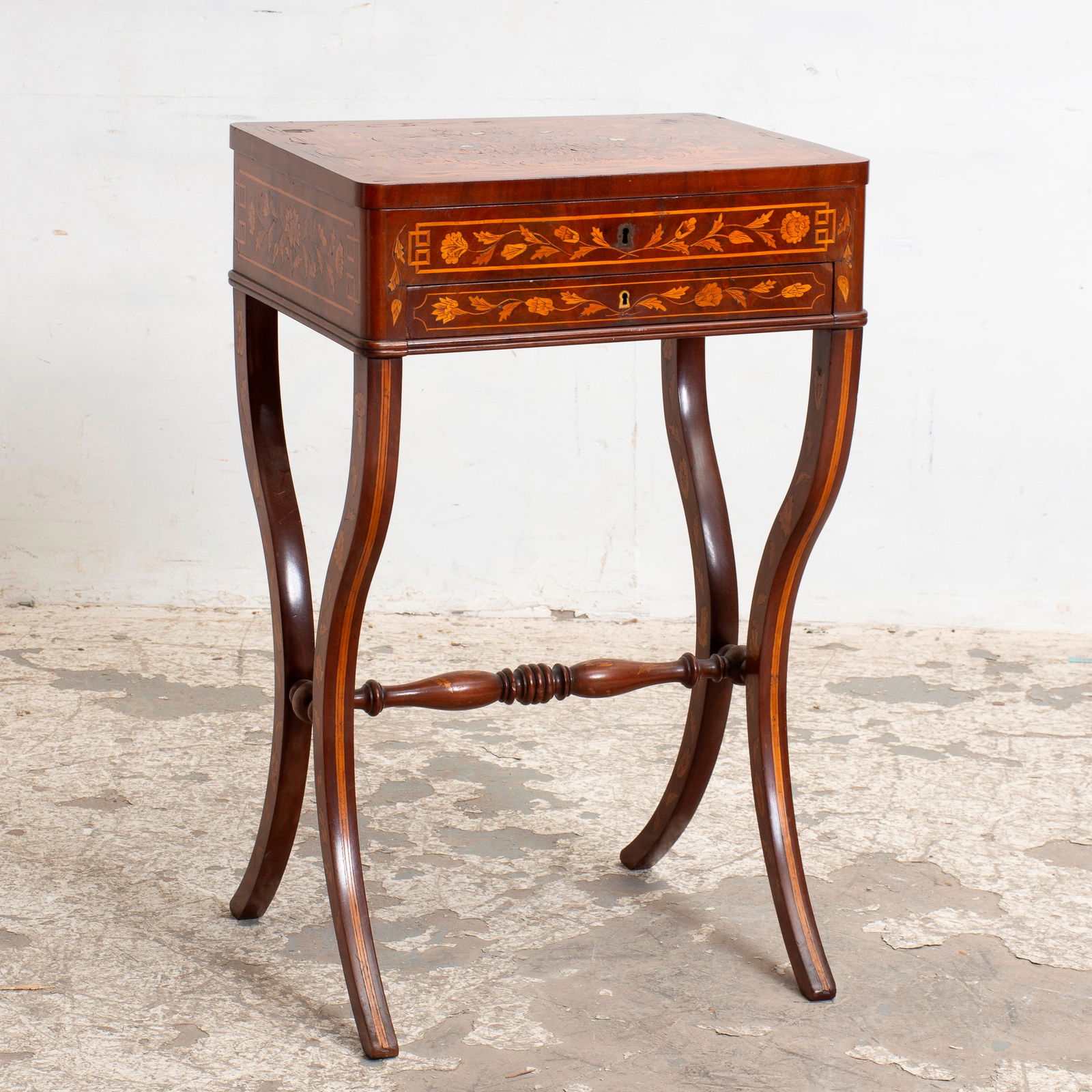 Continental Marquetry-Inlaid Fruitwood Work Table (1 of 8)