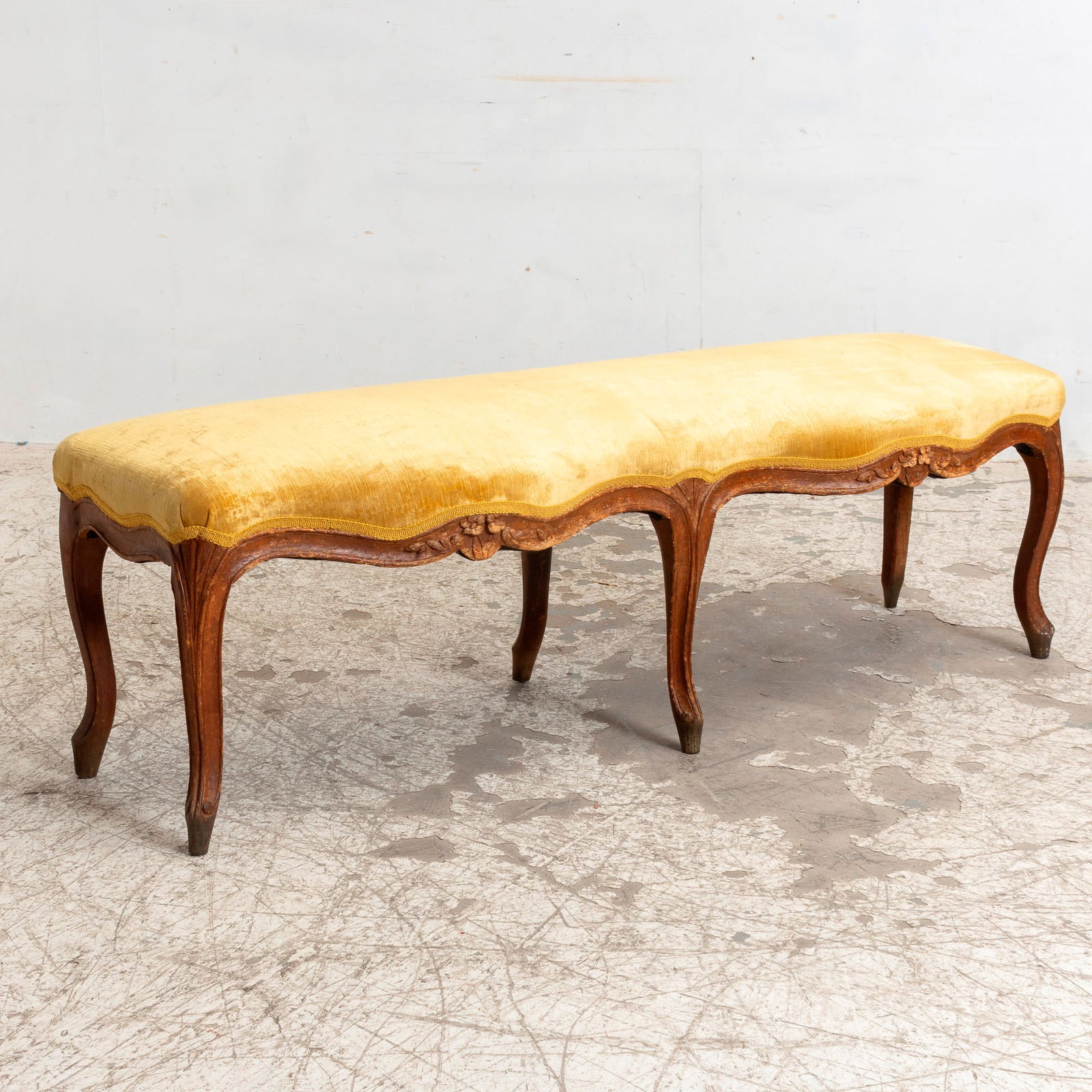 Louis XV Style Upholstered Fruitwood Bench (1 of 6)