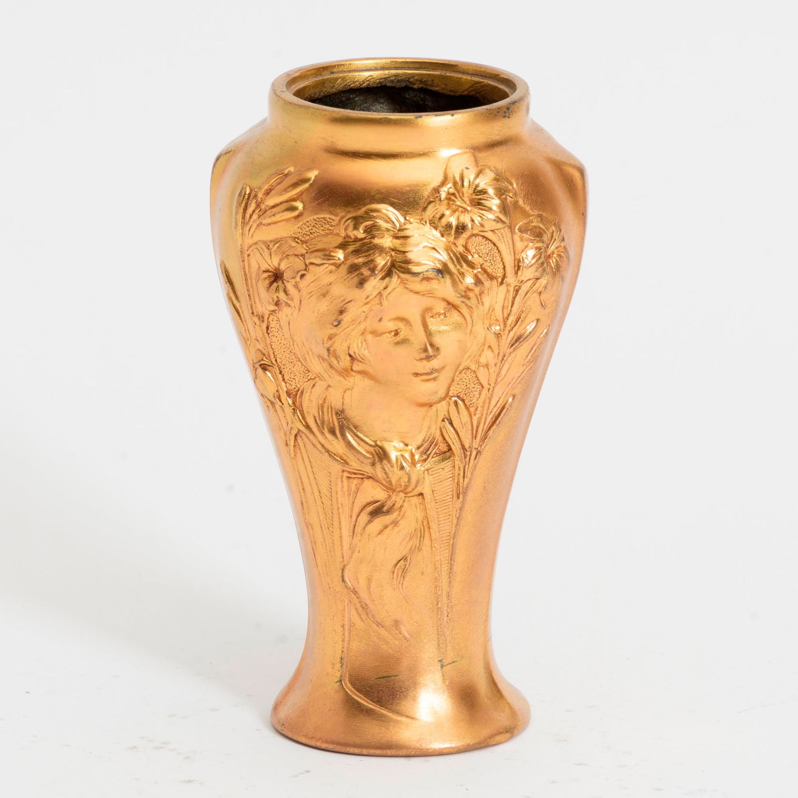 French Art Nouveau Gilt-Bronze Vase: Cast from a model by Georges Flamand, circa 1900 * (6 1/4" h) Good