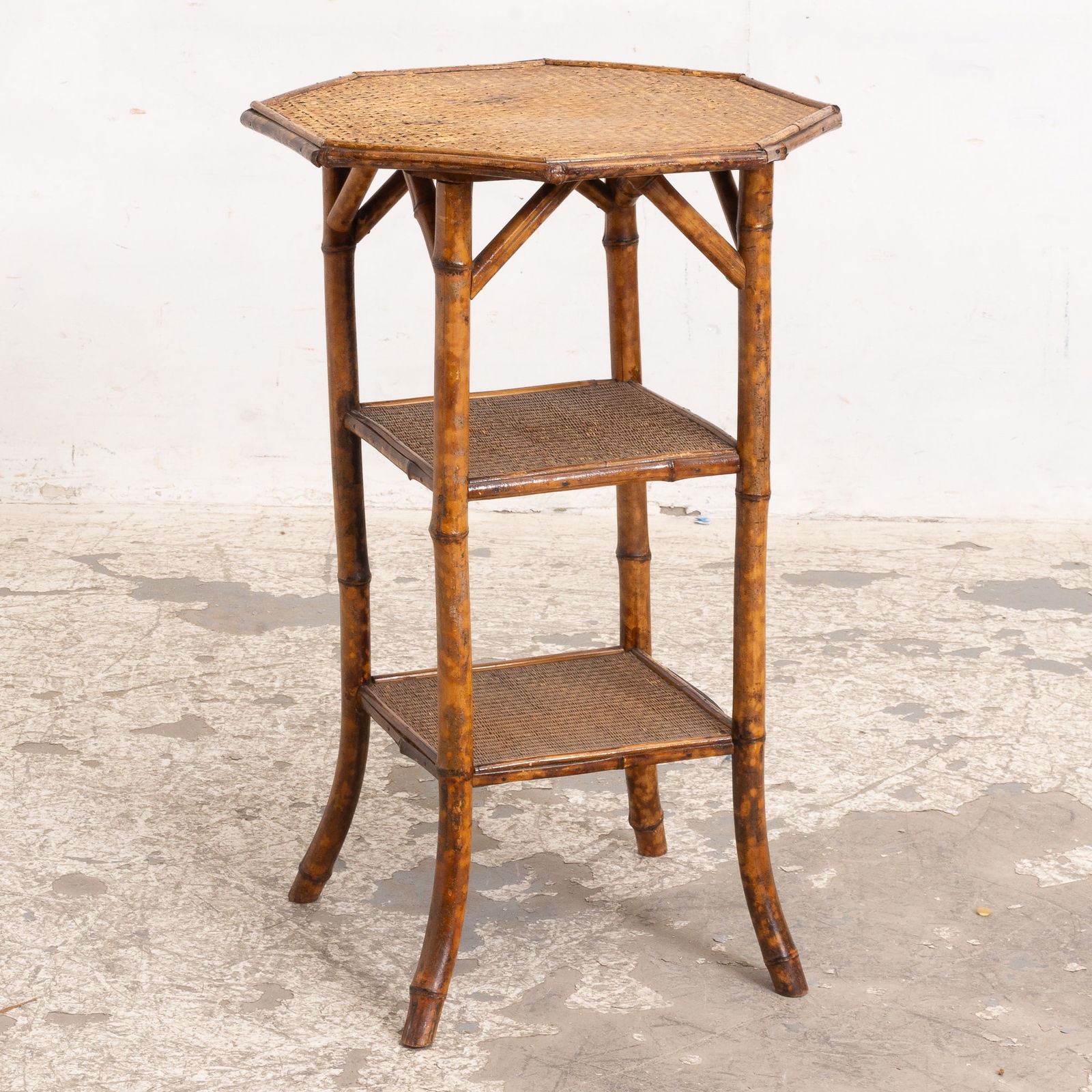 Octagonal Bamboo Two-Tier Side Table (1 of 5)