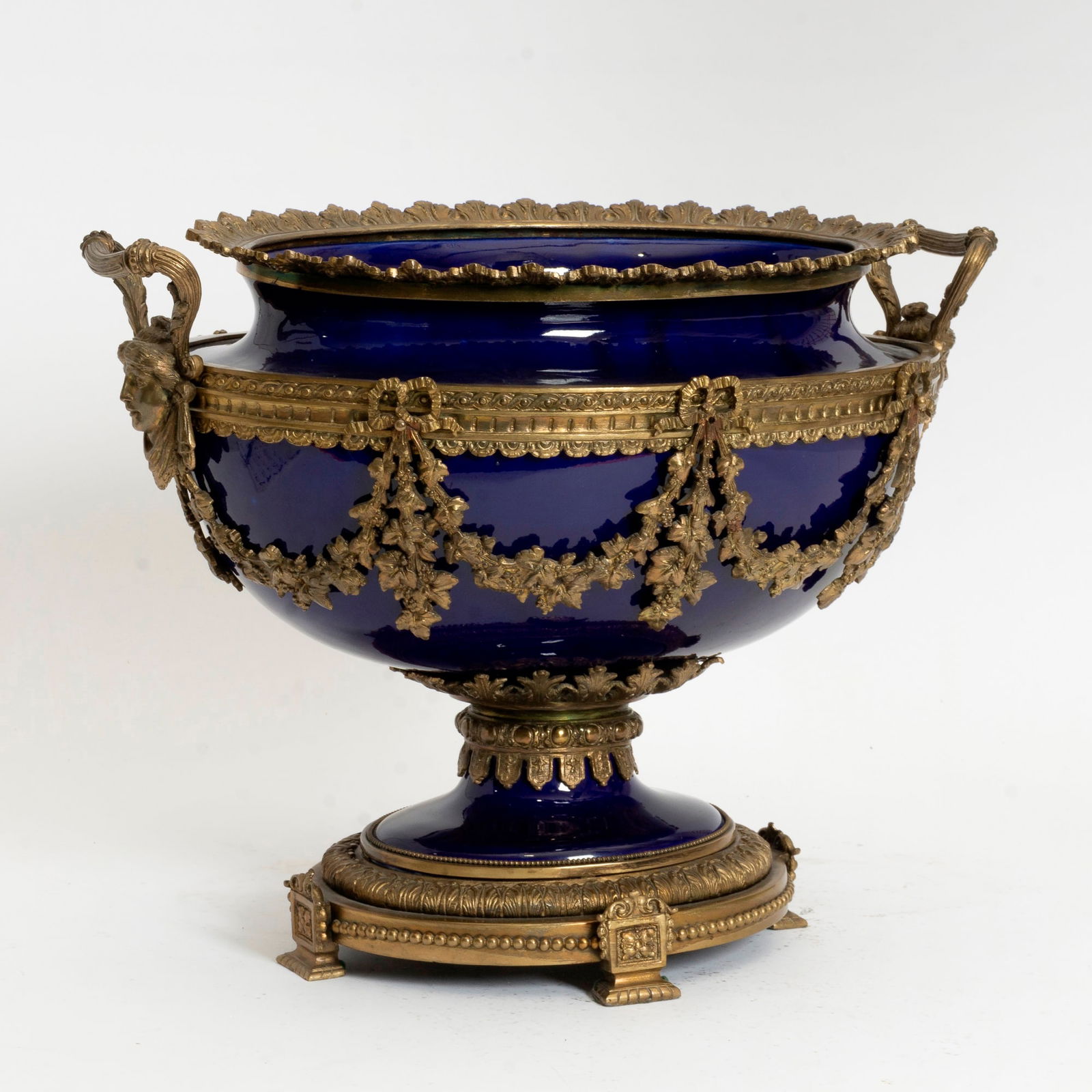 Sevres Type Metal Mounted Cobalt Large Center Bowl (1 of 7)